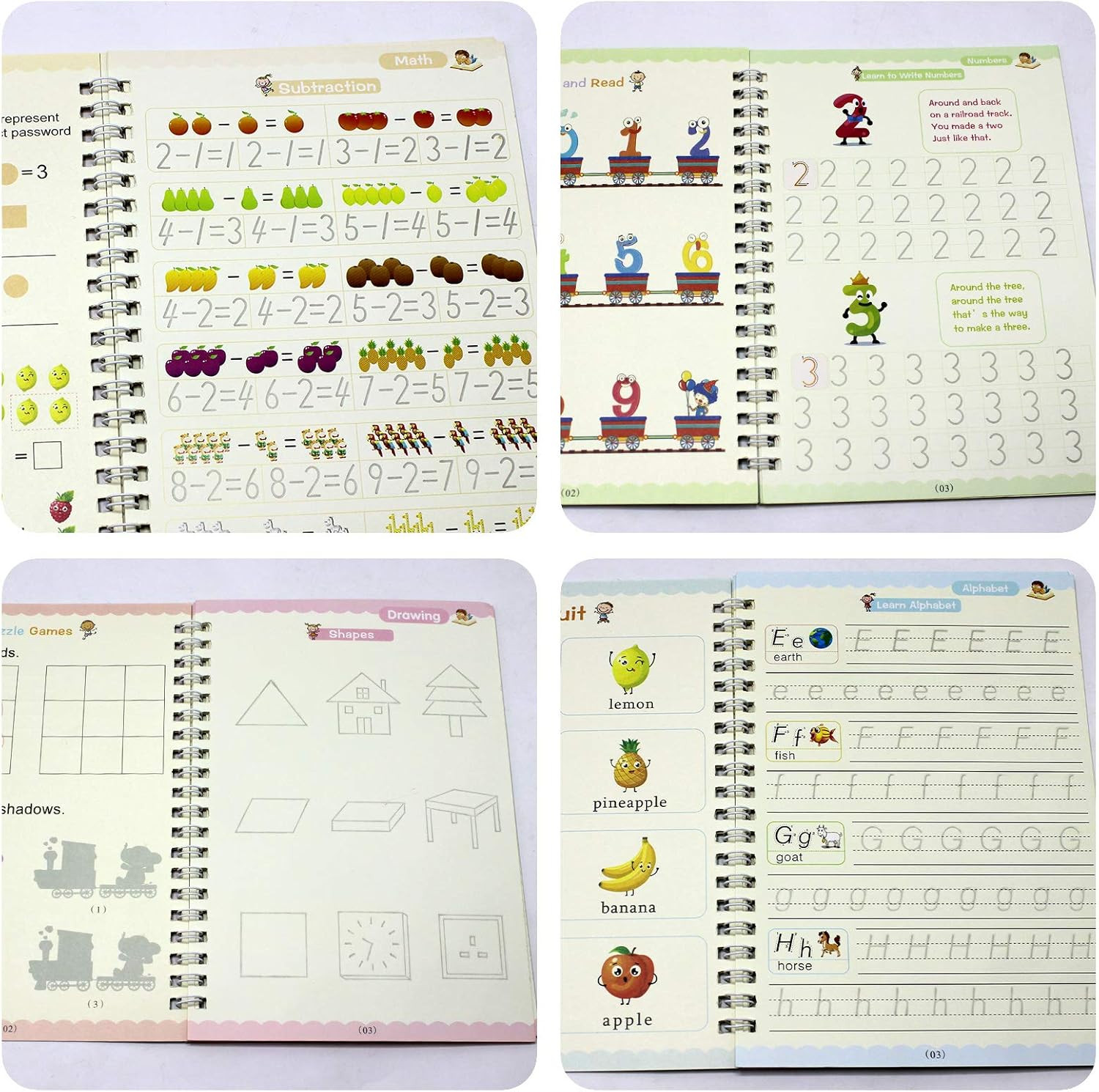 4PCS Grooved Handwriting Practice for Kids Age 3-5 Preschool Children, Reusable