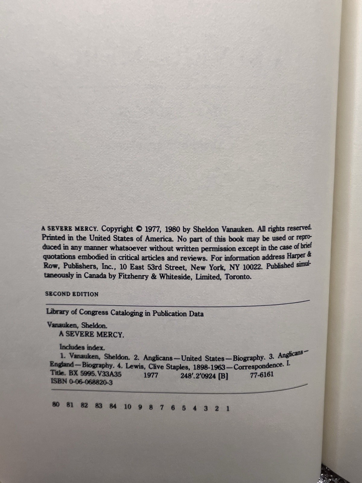 A Severe Mercy: Davy’s Edition by Sheldon Vanauken, 2nd Edition/1st Print 1980