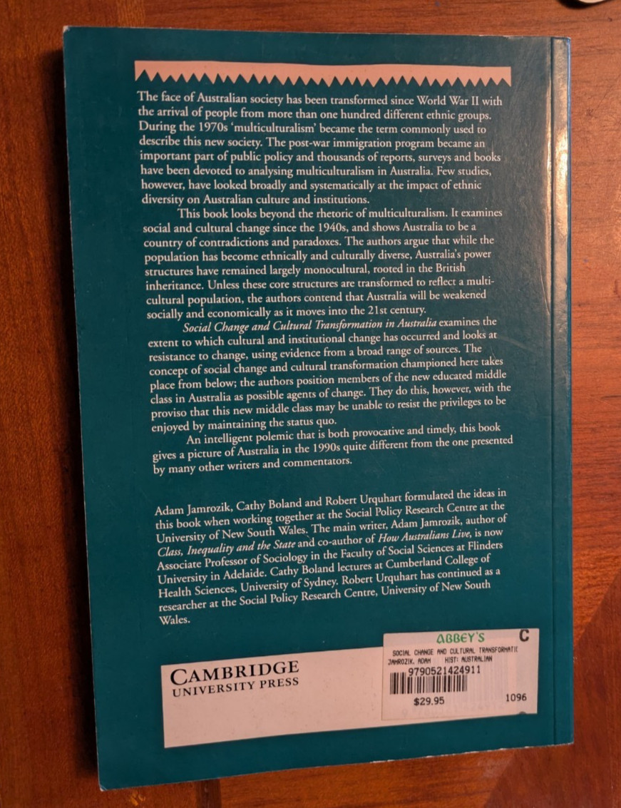 Social Change and Cultural Transformation in Australia By Adam Jamroz Cambridge