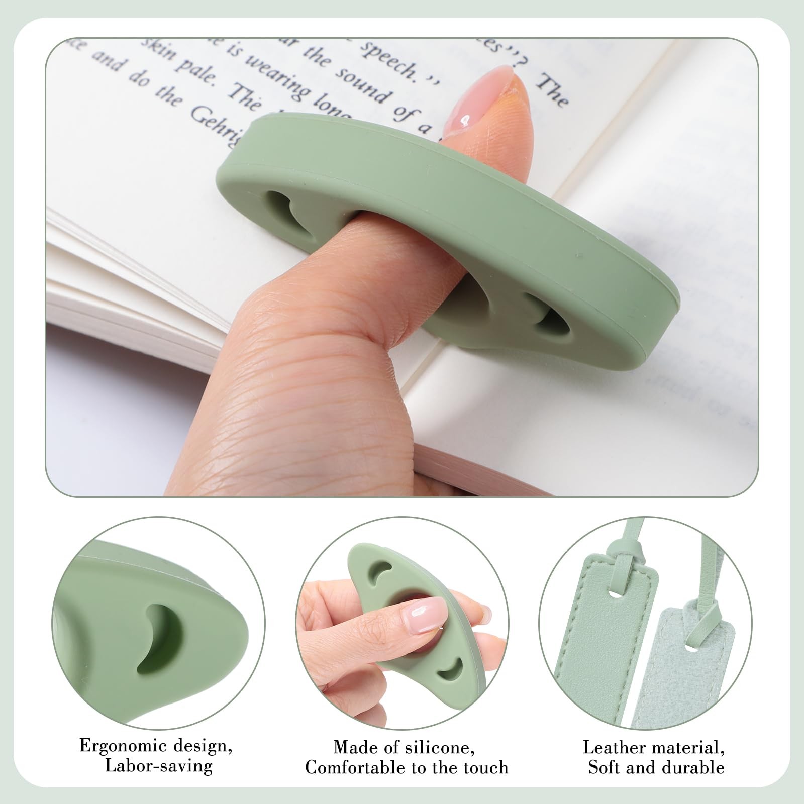 4Pcs Book Page Holder Set, 2Pcs Breathable 2.95 x 1.45 x 0.51in, Green+white