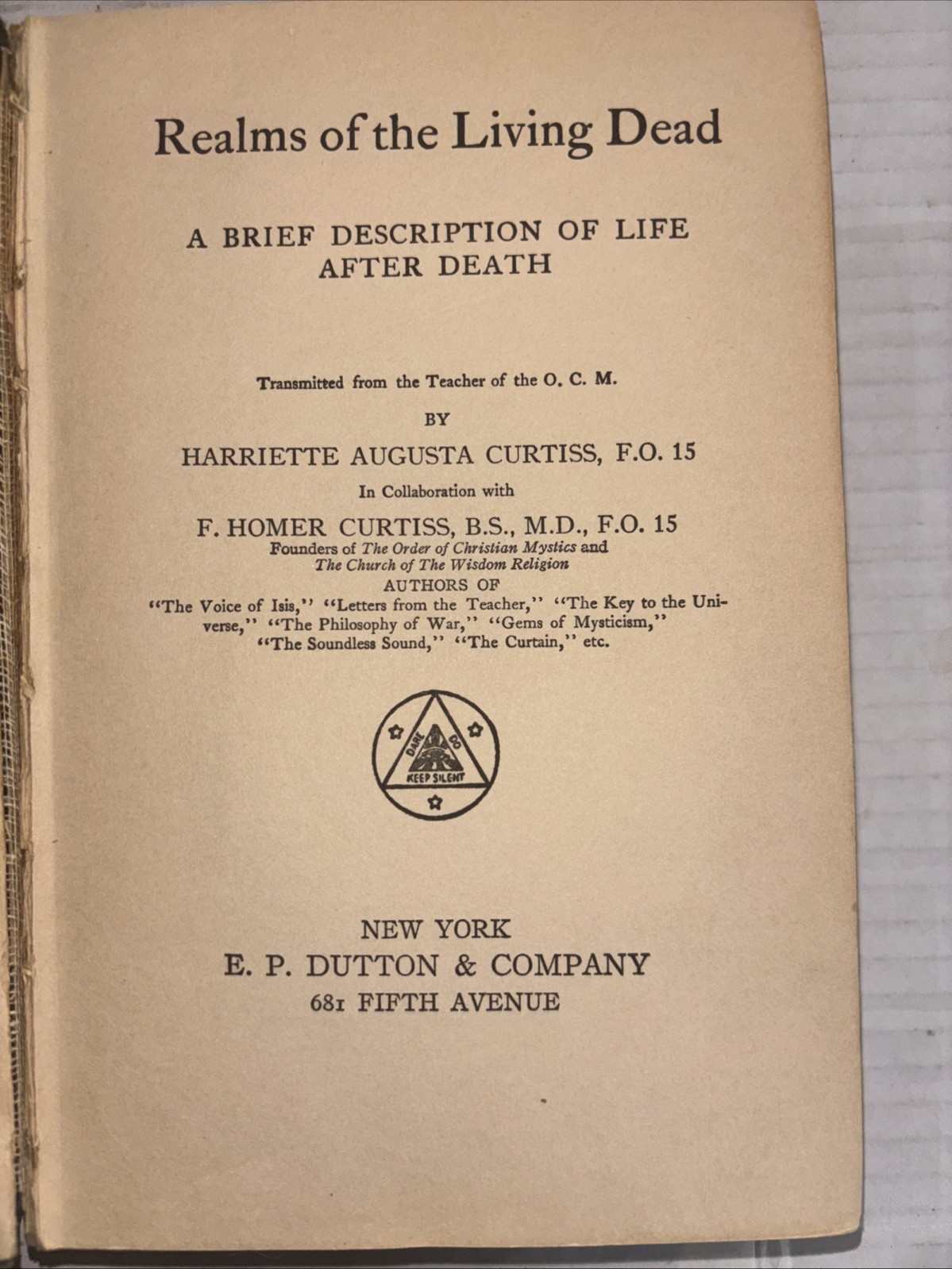 Realms of the Living Dead – Curtiss 1917 1st Printing Hardcover Mysticism Occult