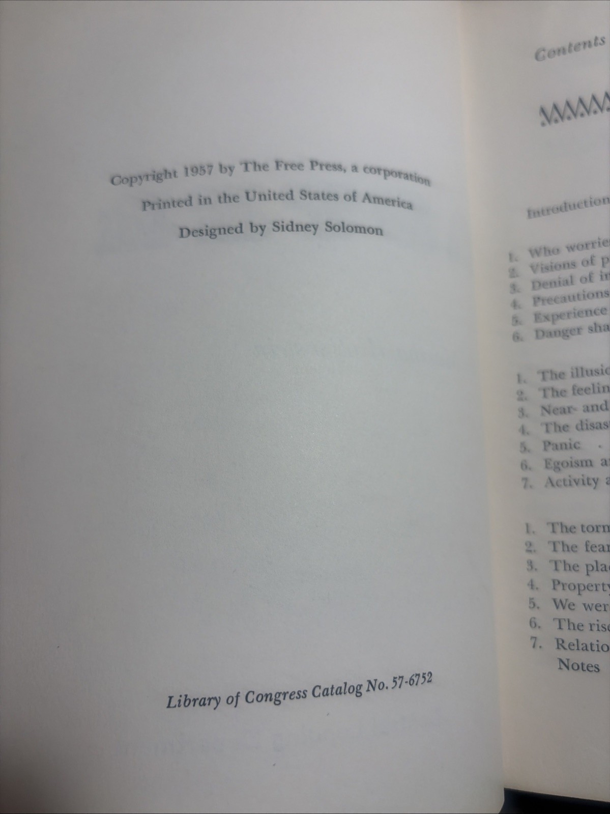 Disaster A Psychological Essay Martha Wolfenstein 1957 1st Edition Ex-lib VG