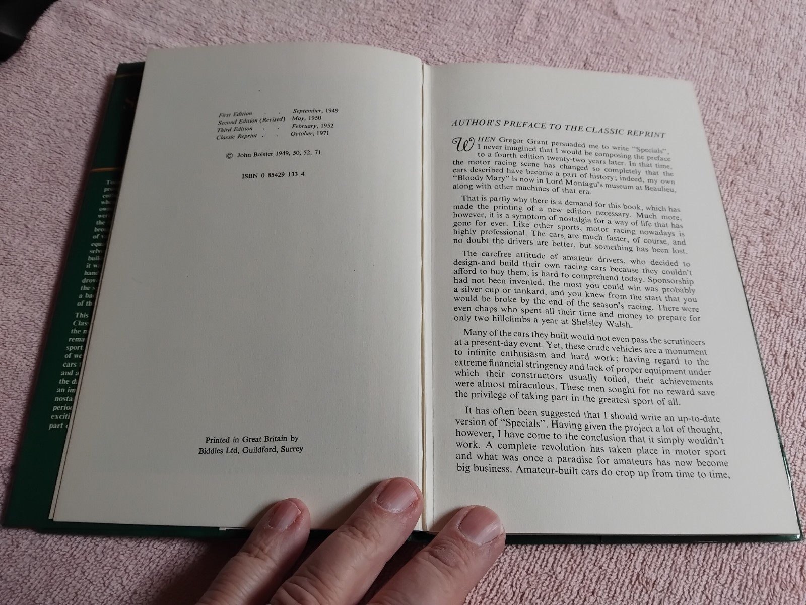Specials by John Bolster Hardcover 1971 Revised Edition FREE POST 30s Racing Car