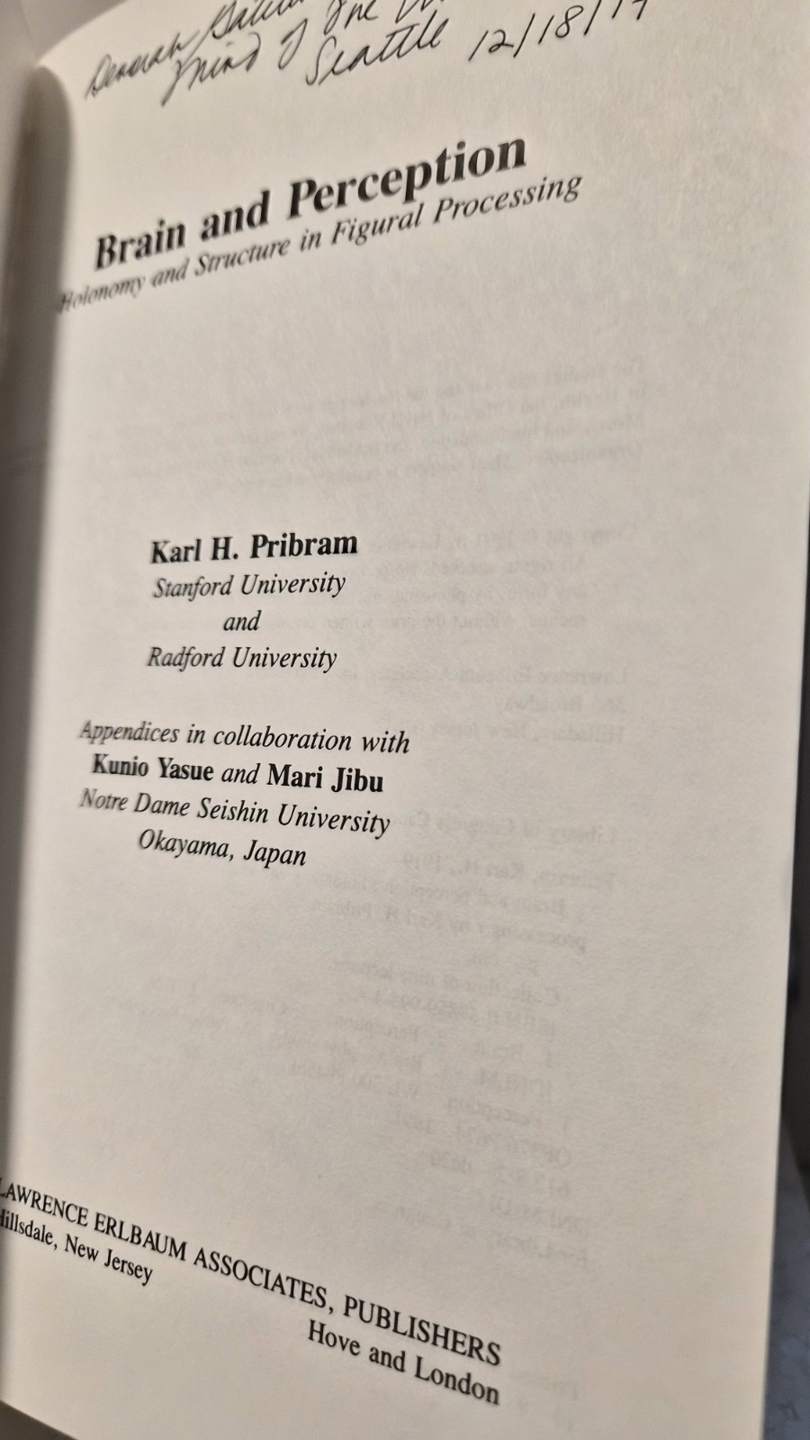 BRAIN AND PERCEPTION: K. H. Pribram HC/Very Good (see photos:)