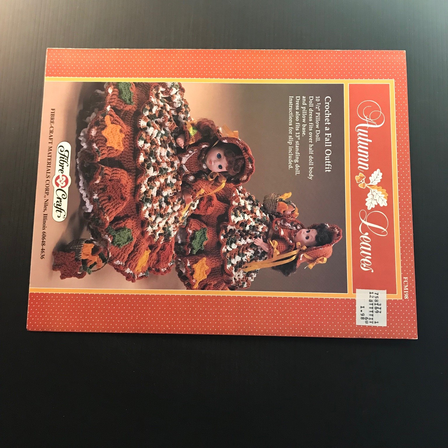 Autumn Leaves Fibre-Craft Crochet Fall Outfit Pillow Doll Pattern 1989 FCM198
