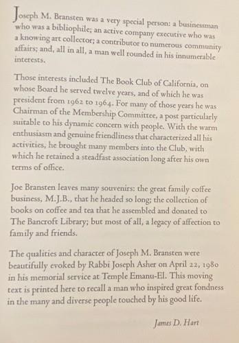 JOSEPH M. BRANSTEN 1900-1980 by Rabbi Joseph Asher – Adrian Wilson B C of Calif