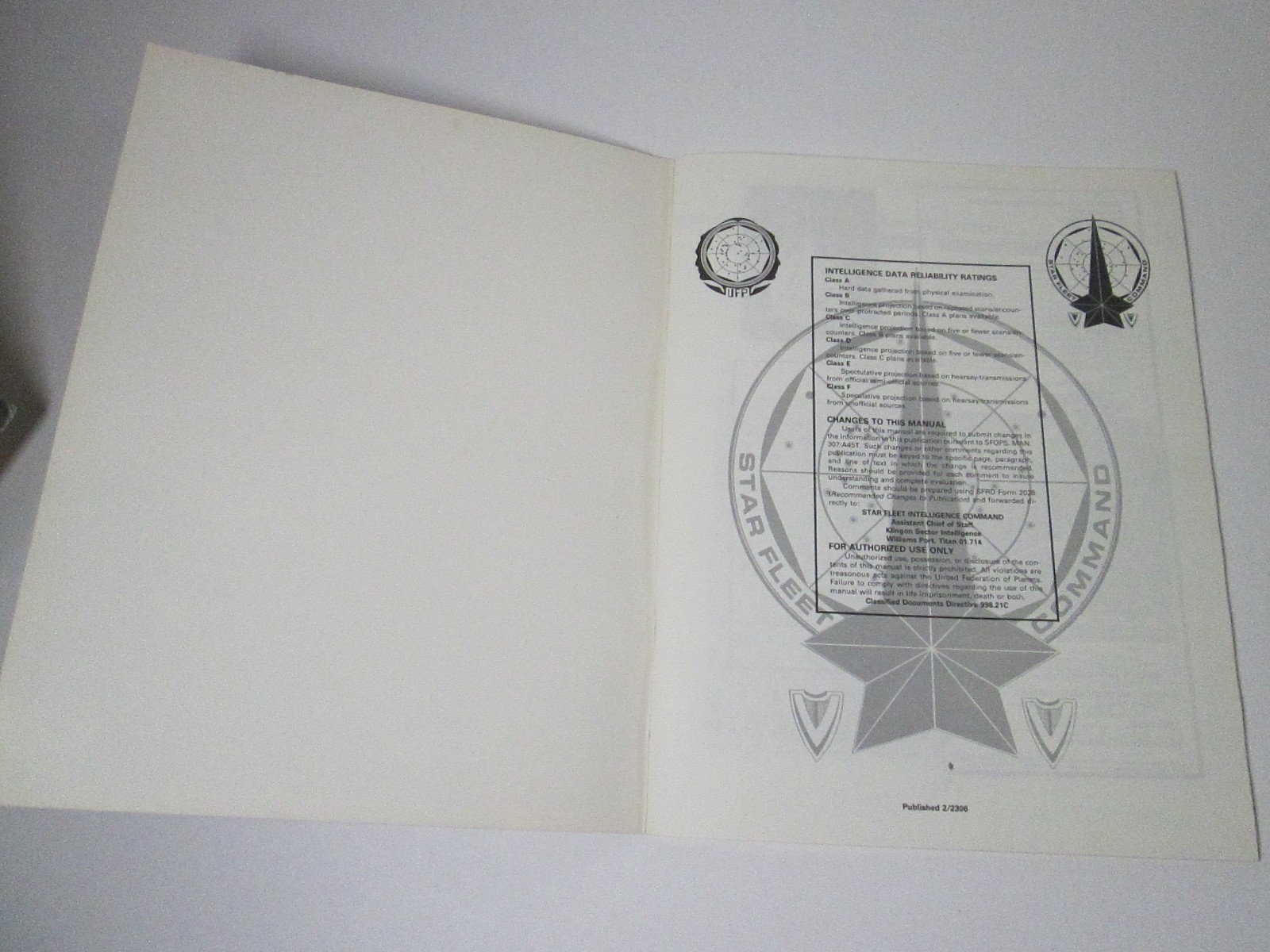 STAR TREK Klingon Ship Recognition Manual 1985 Book Imperial Navy RPG Fleet FASA