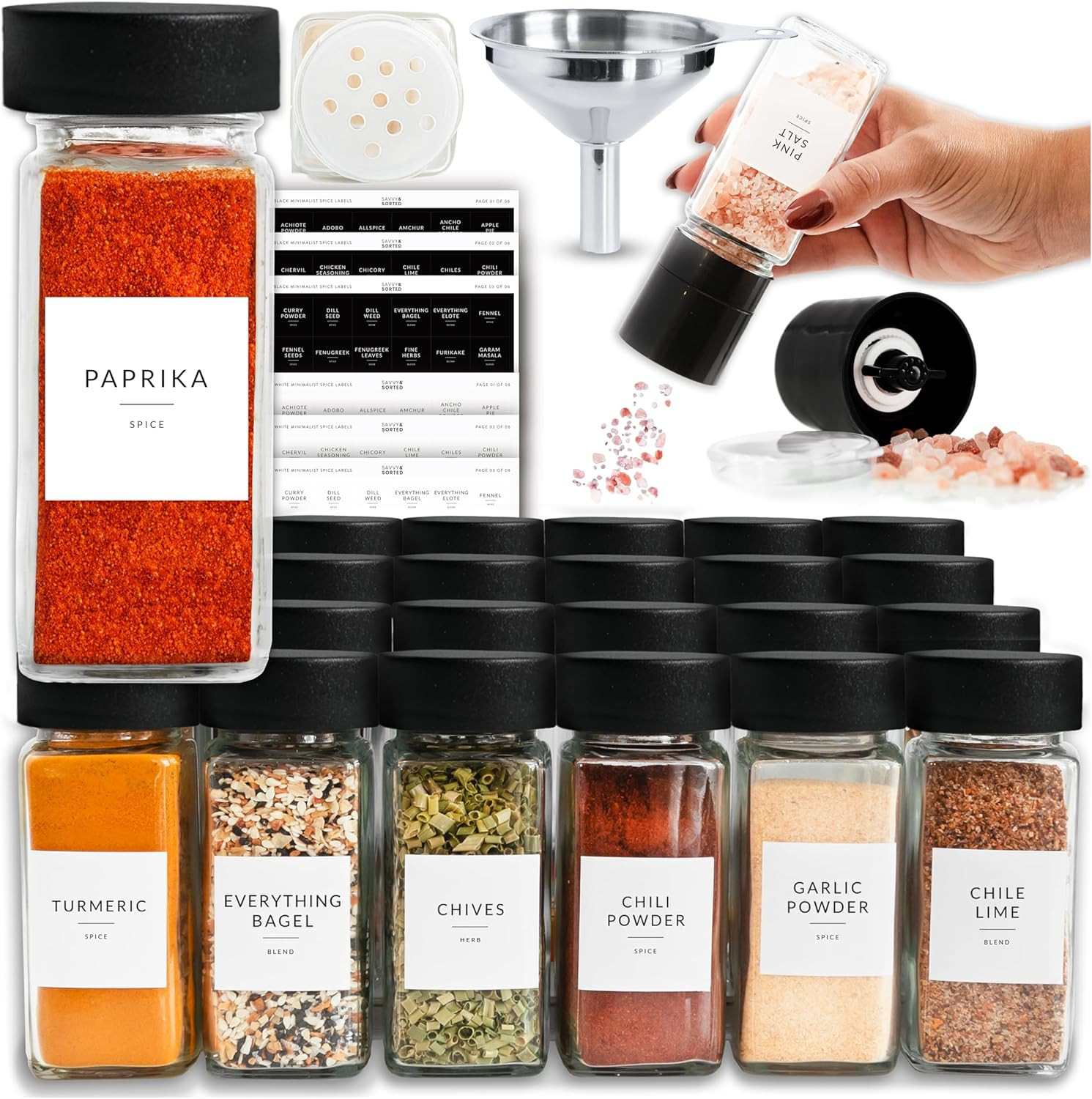 Glass Spice Jars with Label 24 PK – 4 Oz Spice Containers with 374 Minimalist Pr