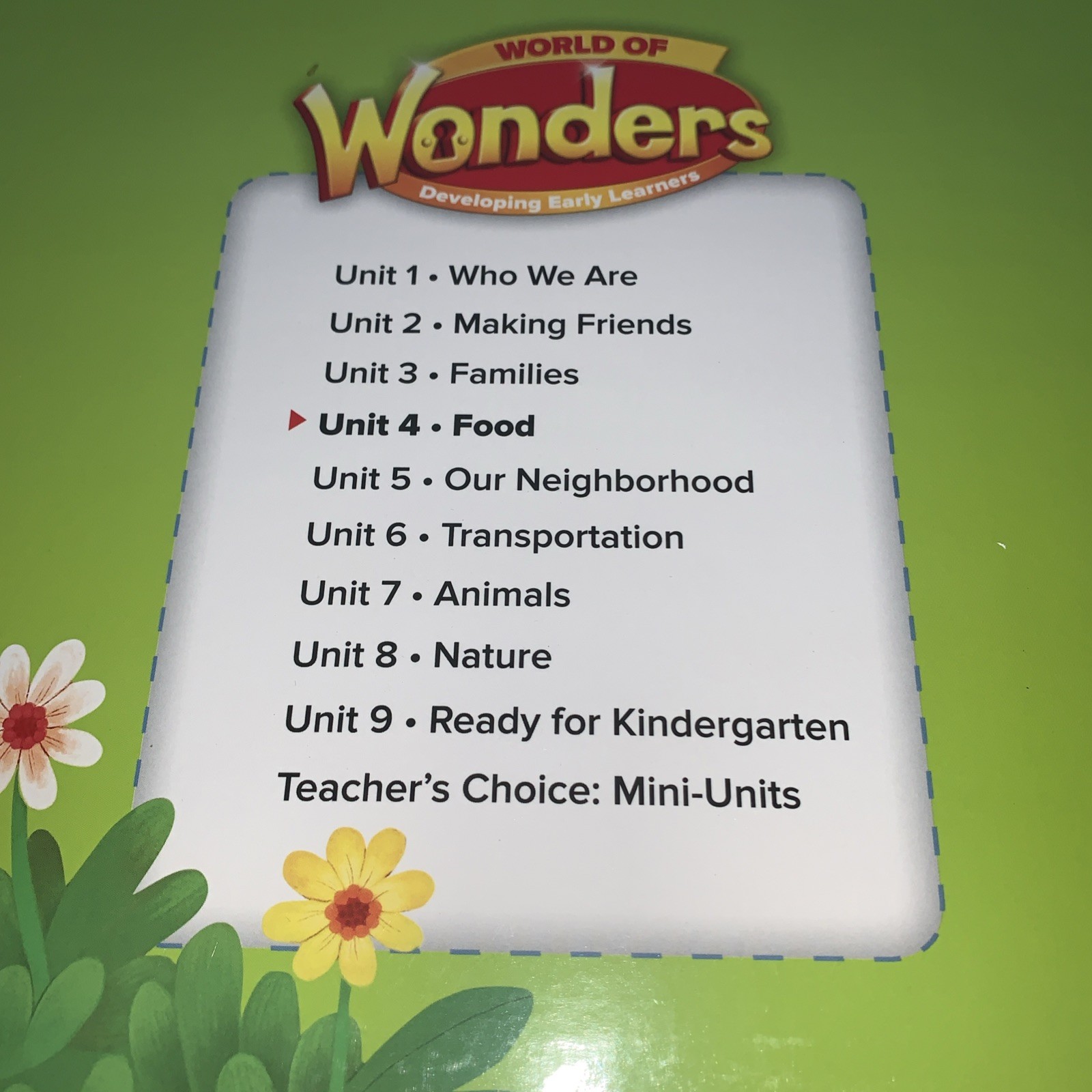 World of Wonders Unit 4 Food TK / Preschool K Teacher’s Edition McGraw-Hill