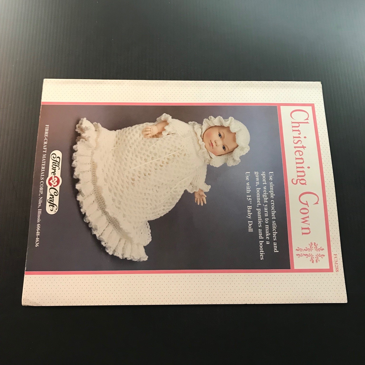Christening Gown Fibre-Craft 1990 Crochet Pattern Baby Doll Outfit FCM288