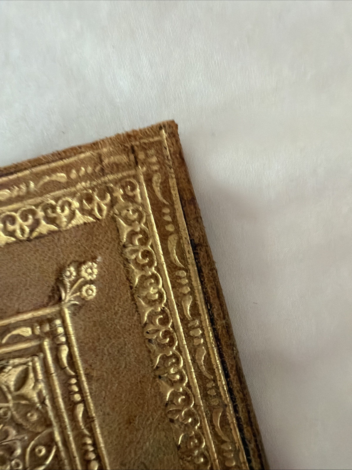 Antique Leather Book Cover with 22k Gold Inlay and Design Art