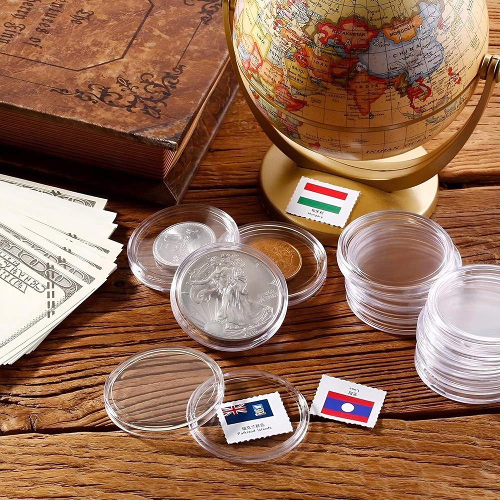 50PCS*40mm Coin Capsules Round Plastic Coin Holder White gaskets with Case Box🔥