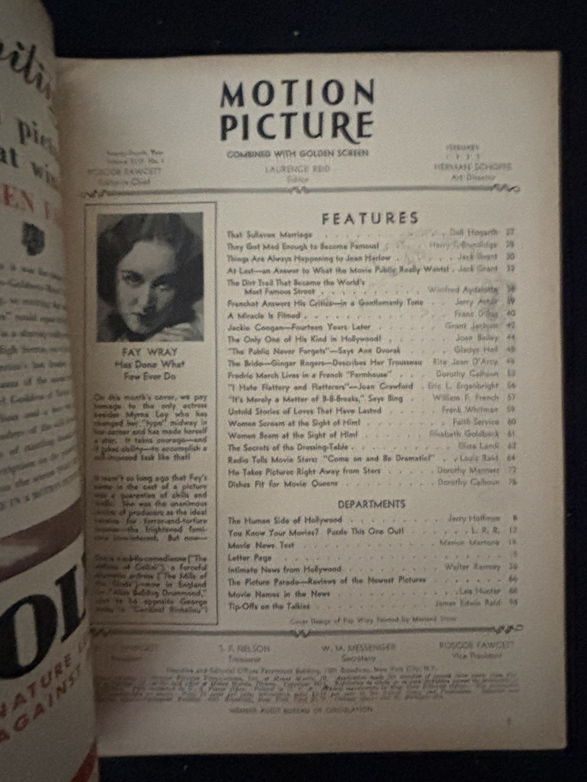 Fay Wray Motion Picture Golden Screen Movie Magazine Feb 1931 2 Cuts Very Rare