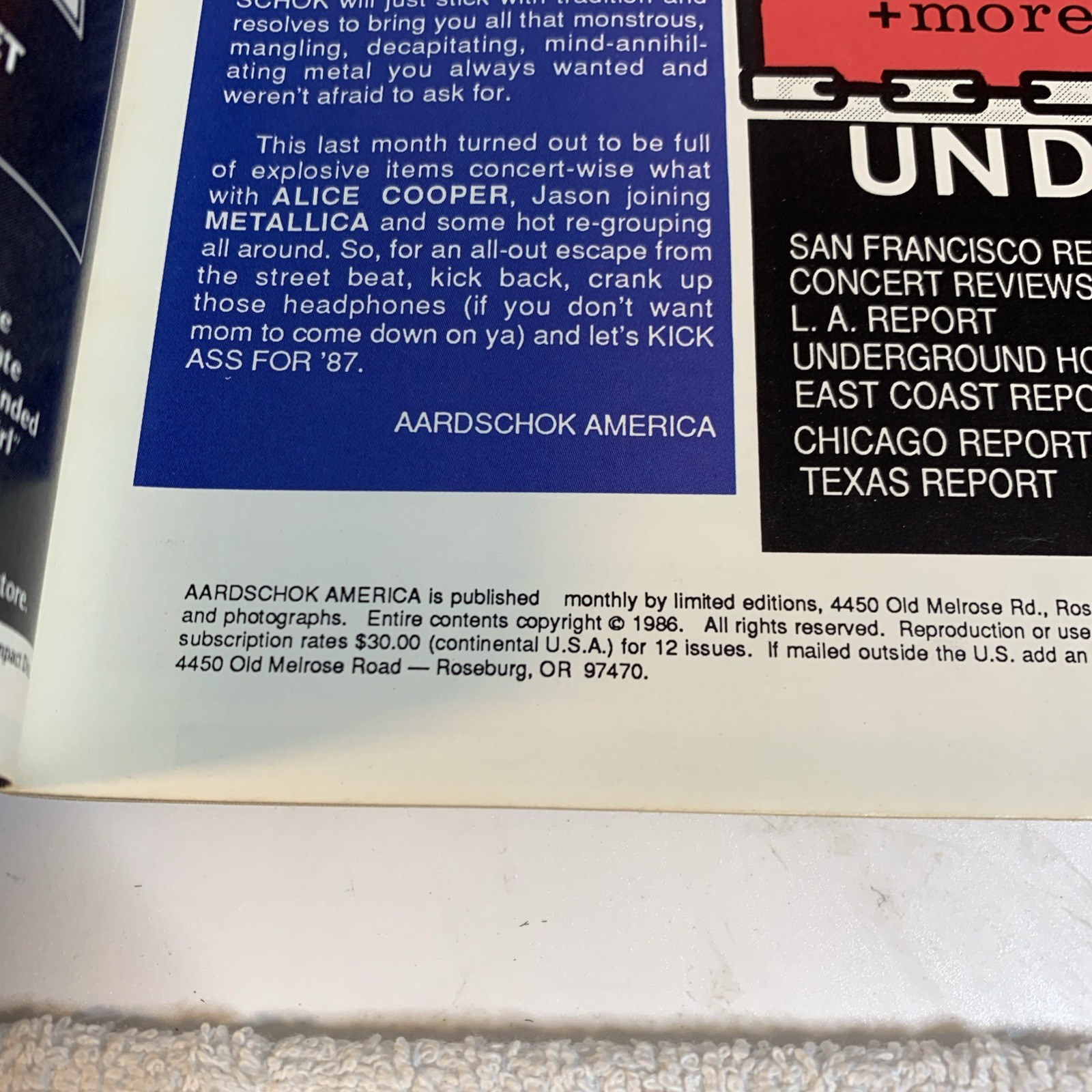 January 1986 Aardschok Magazine Alice Cooper Metallica Metal Church Iron Maiden