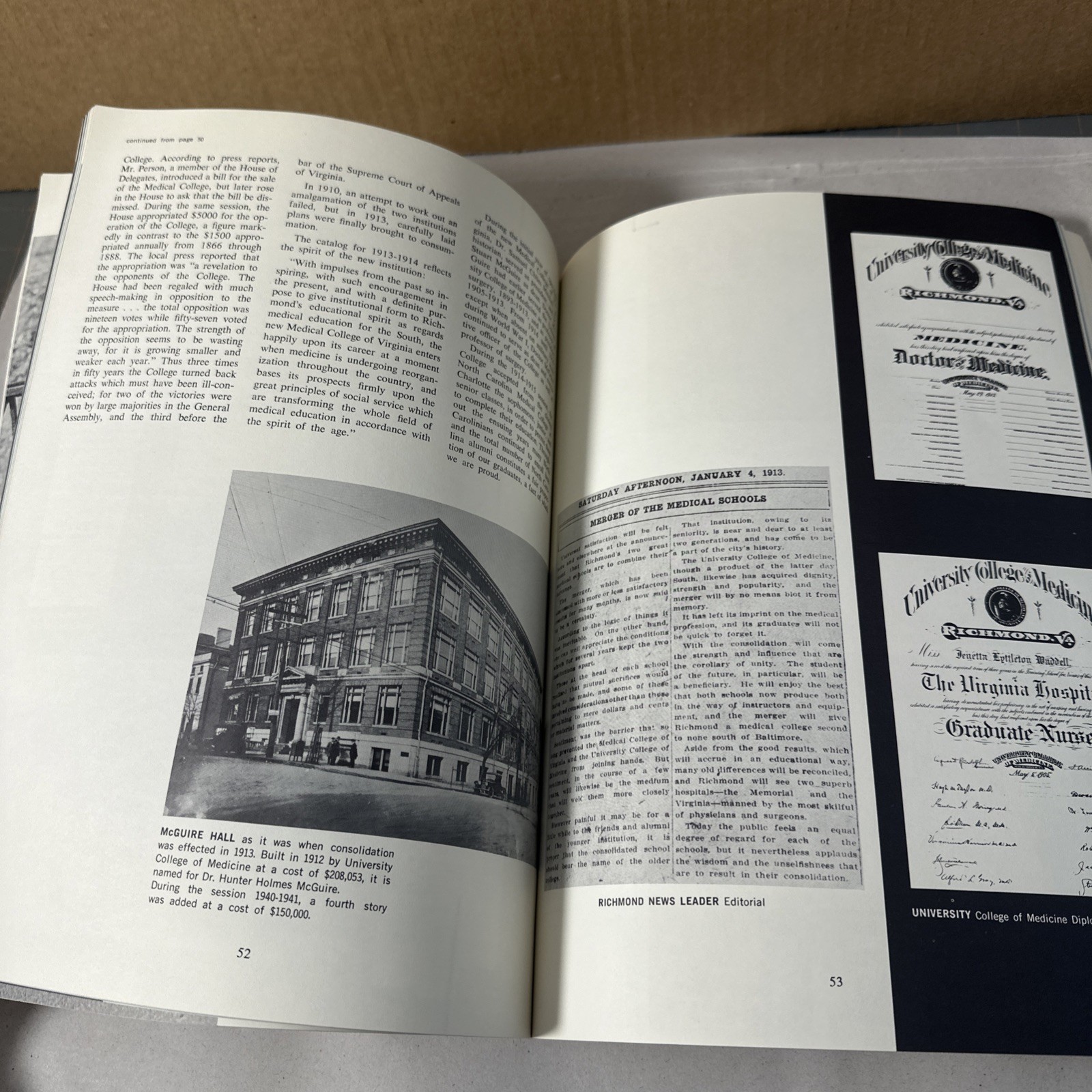 Medical College of Virginia First 125 Years History Book Bulletin Richmond