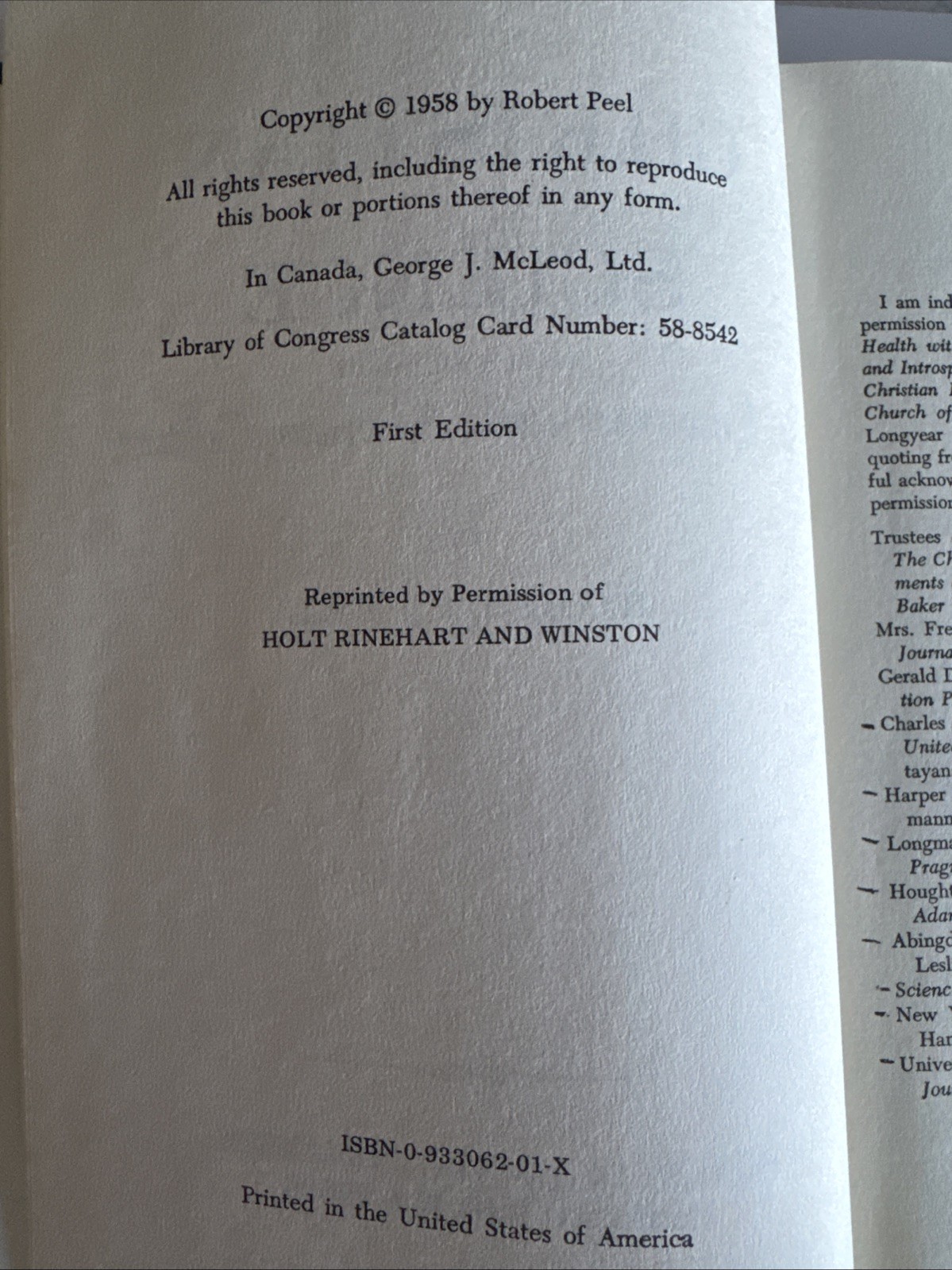 First Edition Christian Science Book 1958 Christian Science By Robert Peel No DJ
