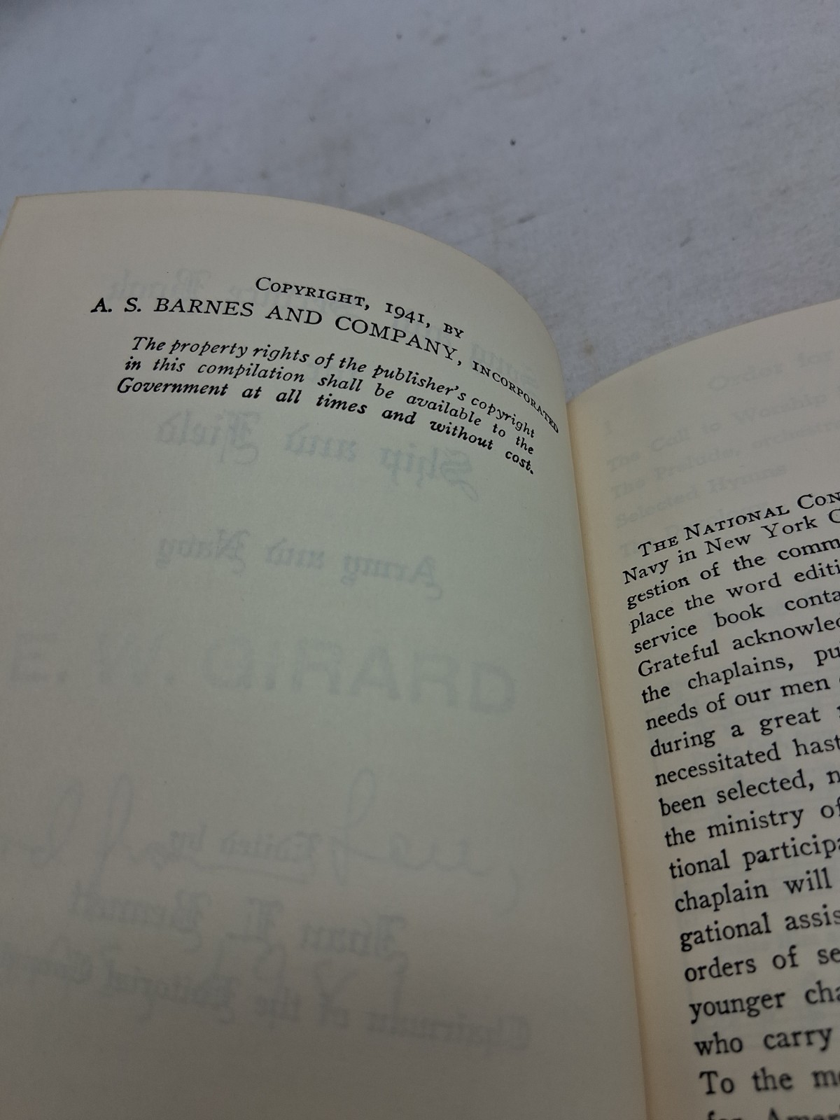 SONG AND SERVICE BOOK FOR SHIP AND FIELD A.S. BARNES CO 1941 HC WWII ARMY NAVY