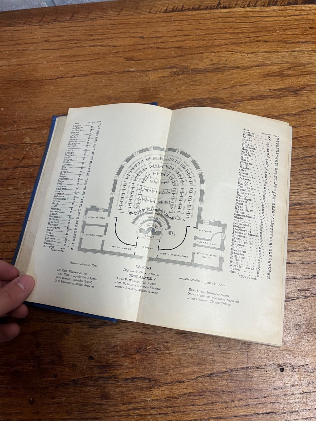 1899 Wisconsin Blue Book Hardcover Book Antique Vintage Diagram Senate and Assem