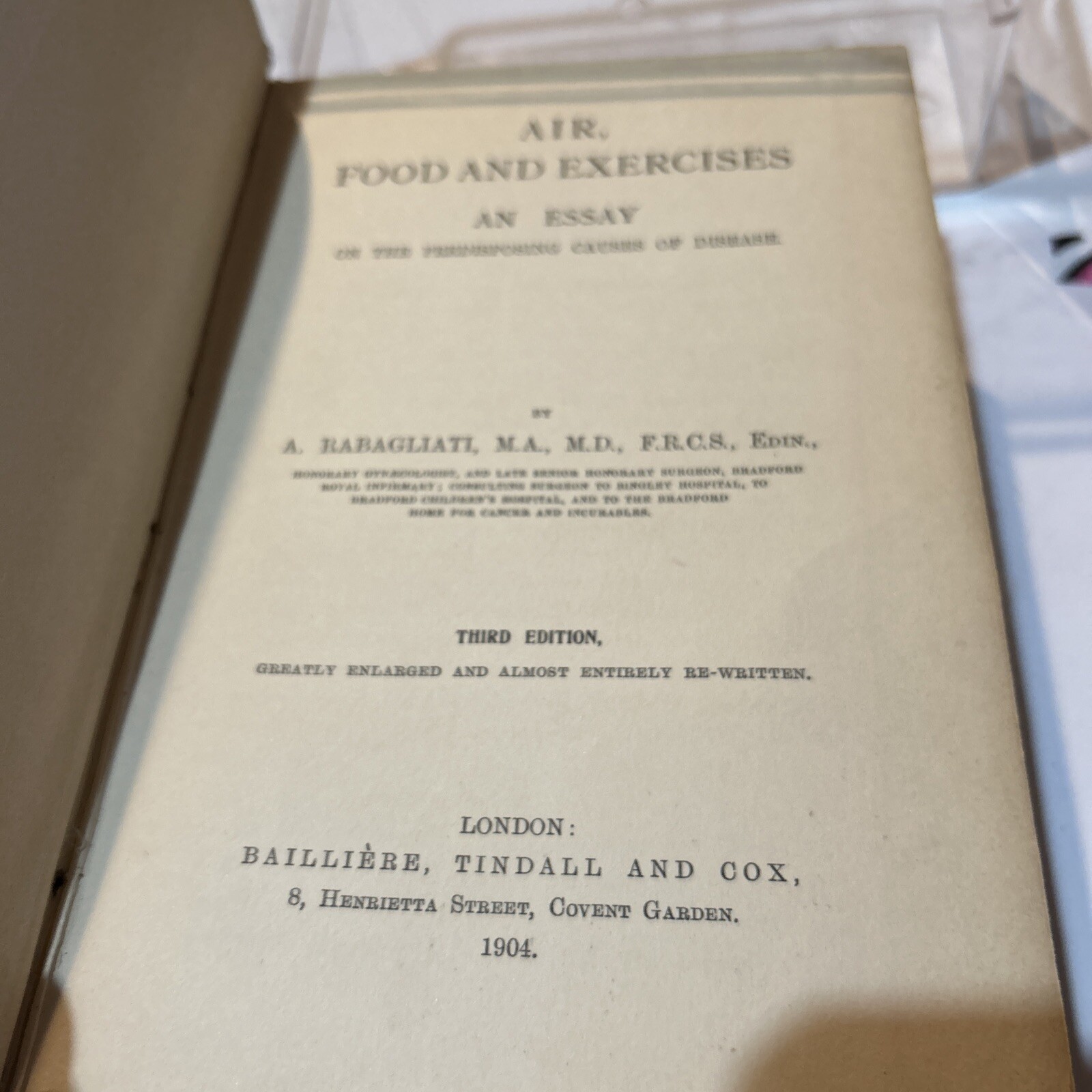 Air, Food, and Exercises by RABAGLIATI, 1904 ORIGINAL causes of disease, rare
