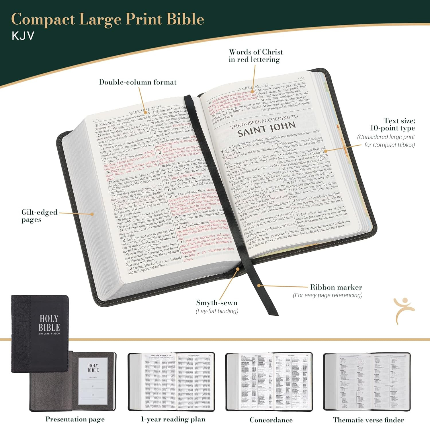 KJV Holy Bible, Compact Large Print Faux Leather Red Letter Edition – Ribbon Mar