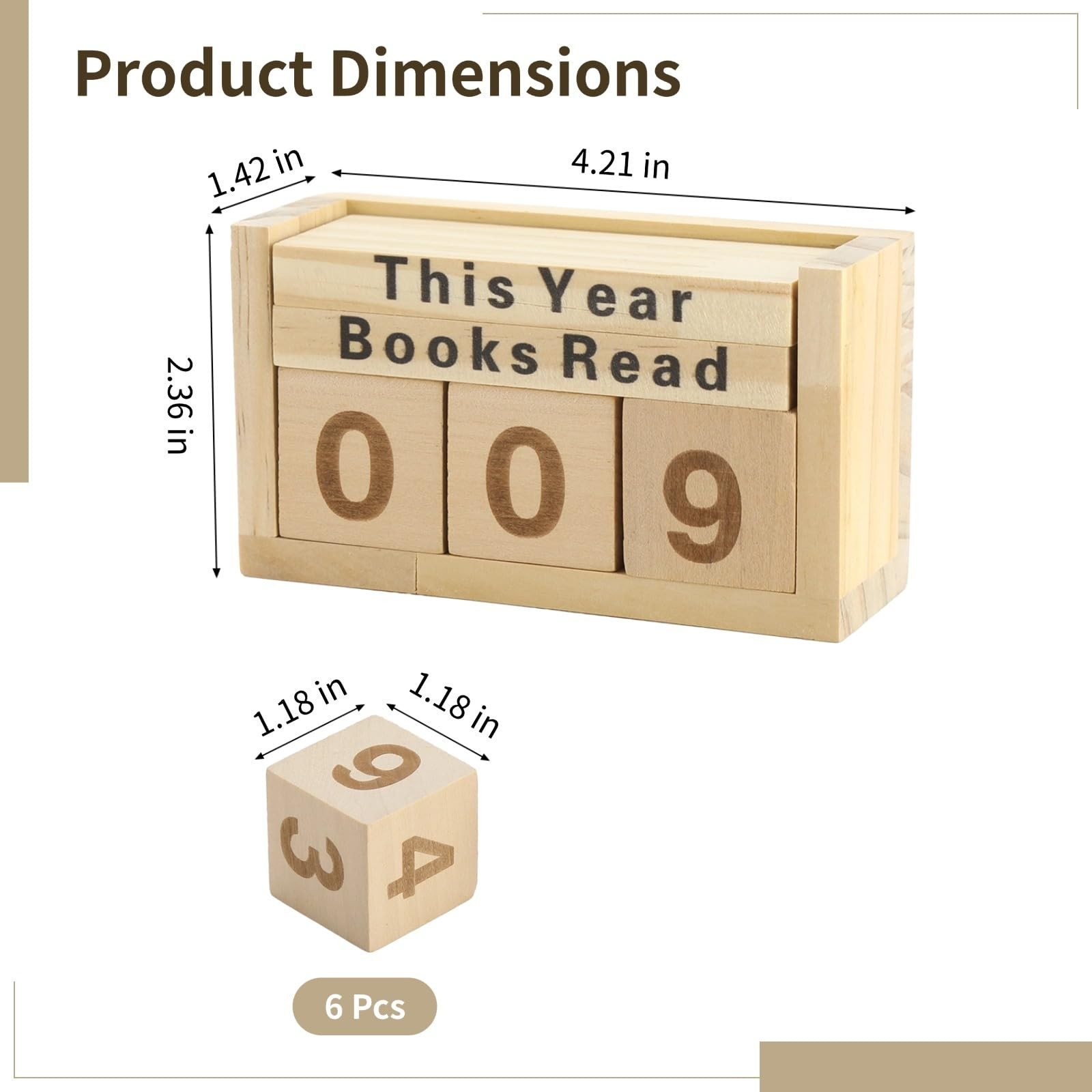 Wood Books Read Counter Decoration, 4.3 x 2.8 x 2.0 in Adjustable Reusable Bo…