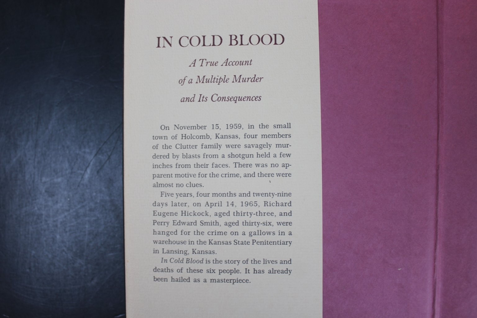 In Cold Blood Truman Capote 1965 First Ed, First Printing True Crime Random ~VG