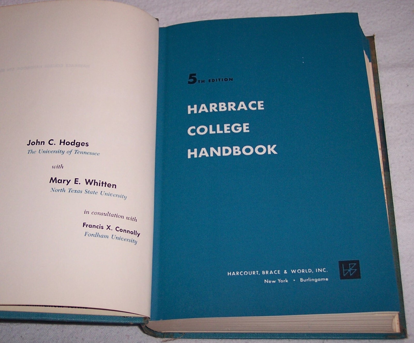 Vtg. Harbrace College Handbook 5th Edition Vintage 1962 John Hodges Mary Whitten