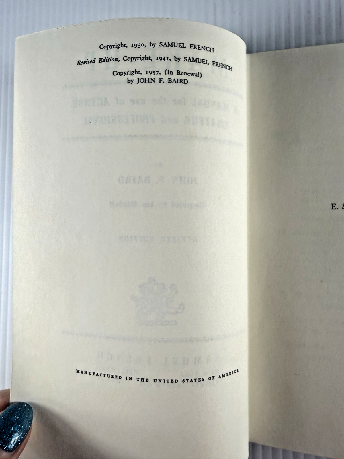 Make-Up John F. Baird Revised Edition Samuel French Vintage Acting Makeup Book