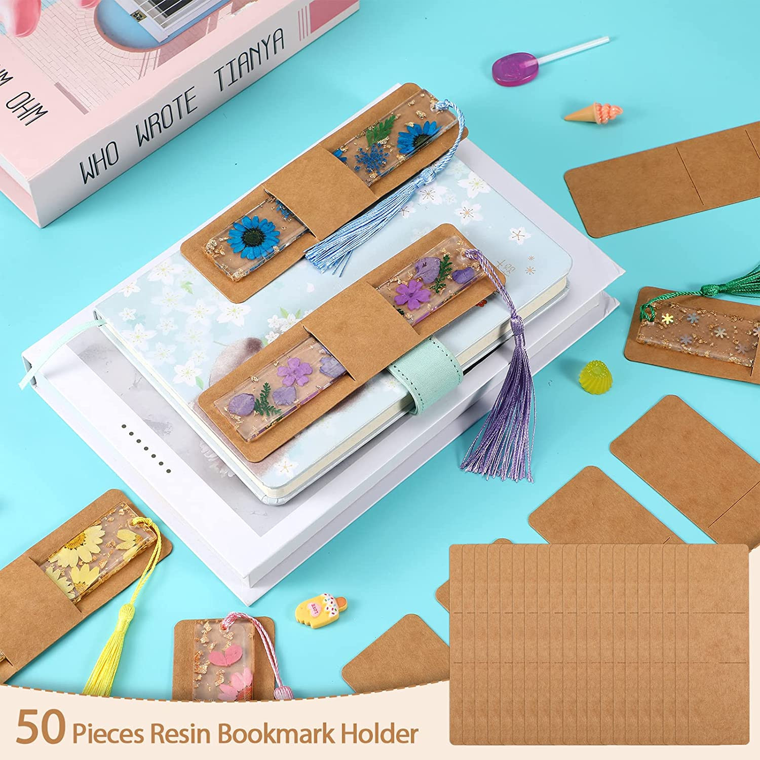 50 Pieces Resin Bookmark Holder Bulk 5. 9 x 1. 8 Inches Kraft Bookmark Sleeves D