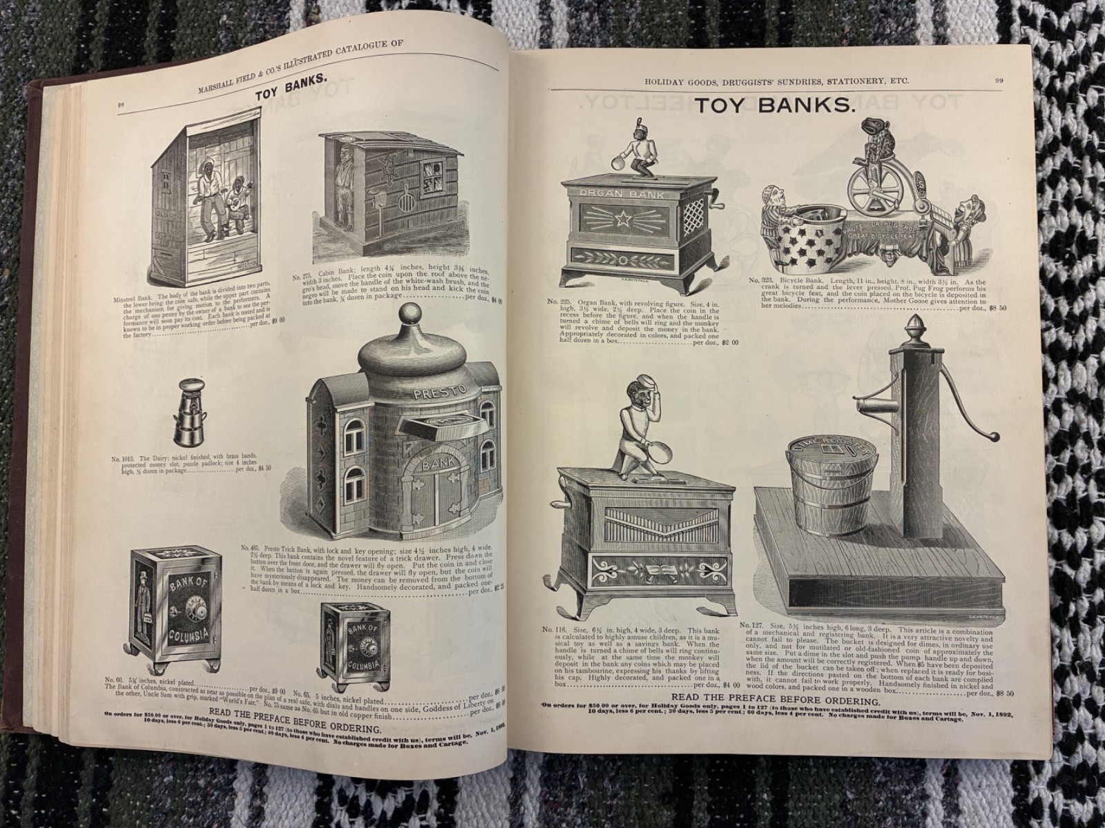 Original Marshall Field Catalogue 1892-1893 – toys, dolls, perfumes, instruments