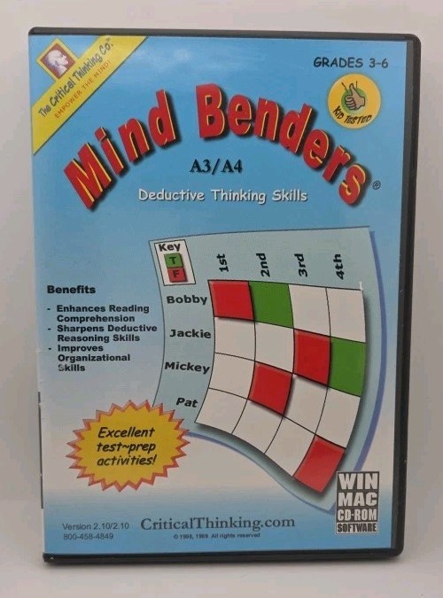 Mind Benders A1 A2 CD-ROM Critical Thinking Co PC Homeschool Bin B