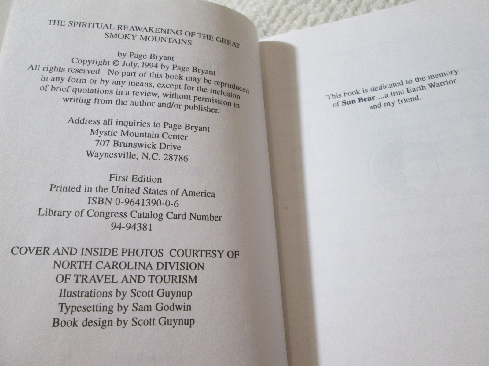 The Spiritual Reawakening of the Great Smoky Mountains by Page Bryant 1994 PB