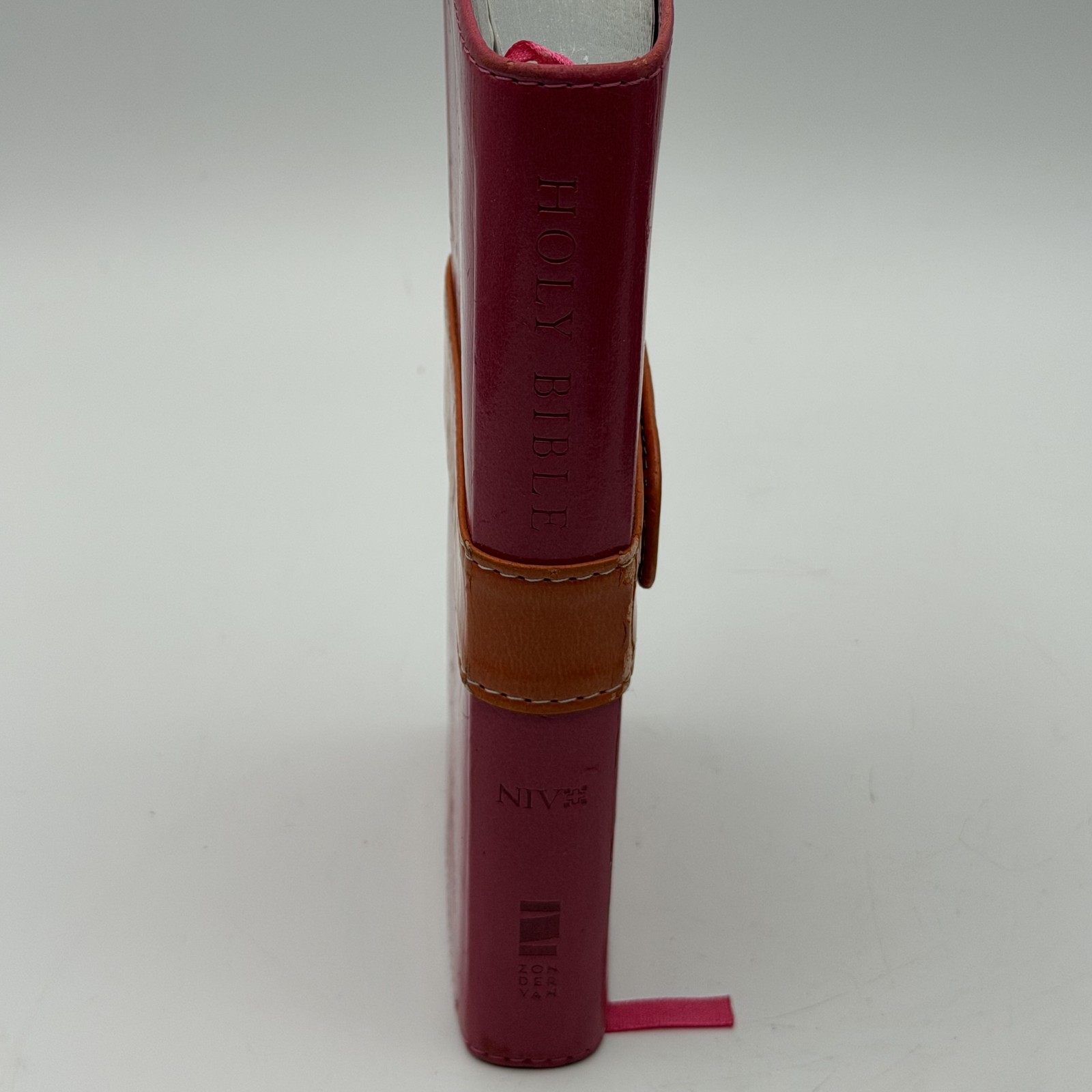 NIV Holy Bible Trimline Compact Pink Orange Italian Duo-Tone Ribbon Marker