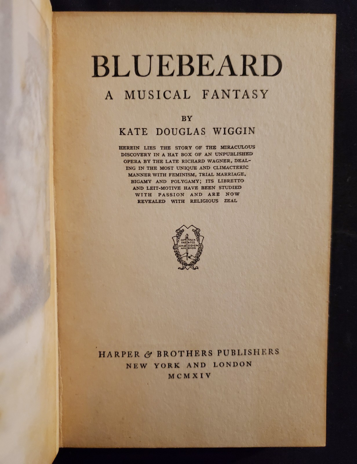 Orig. Vintage book: BLUEBEARD Musical by Kate Douglas Wiggin, 1914, 58 pages