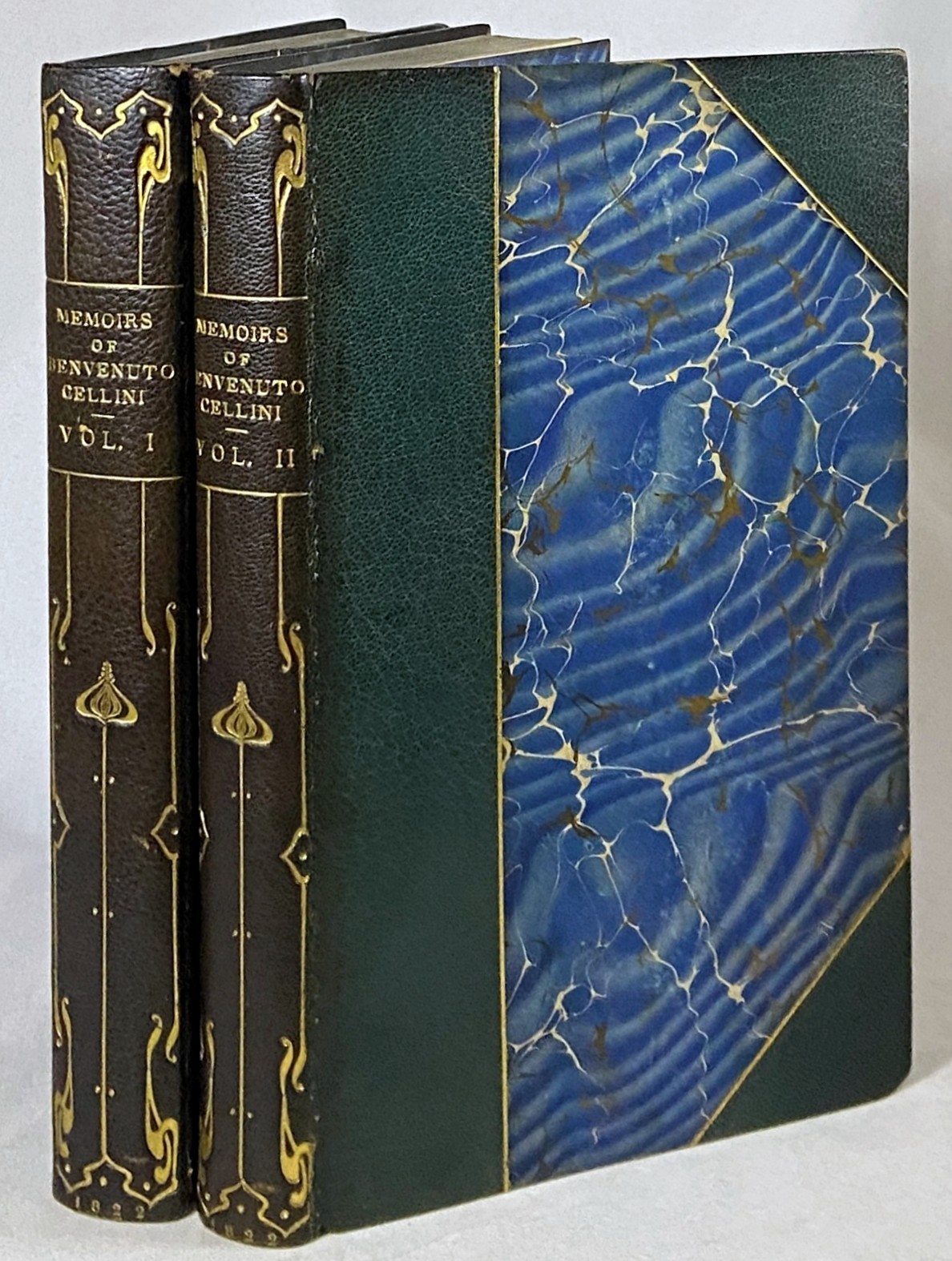 1822 LIFE OF BENVENUTO CELLINI Art Nouveau ZAEHNSDORF BINDING Fine Leather Books