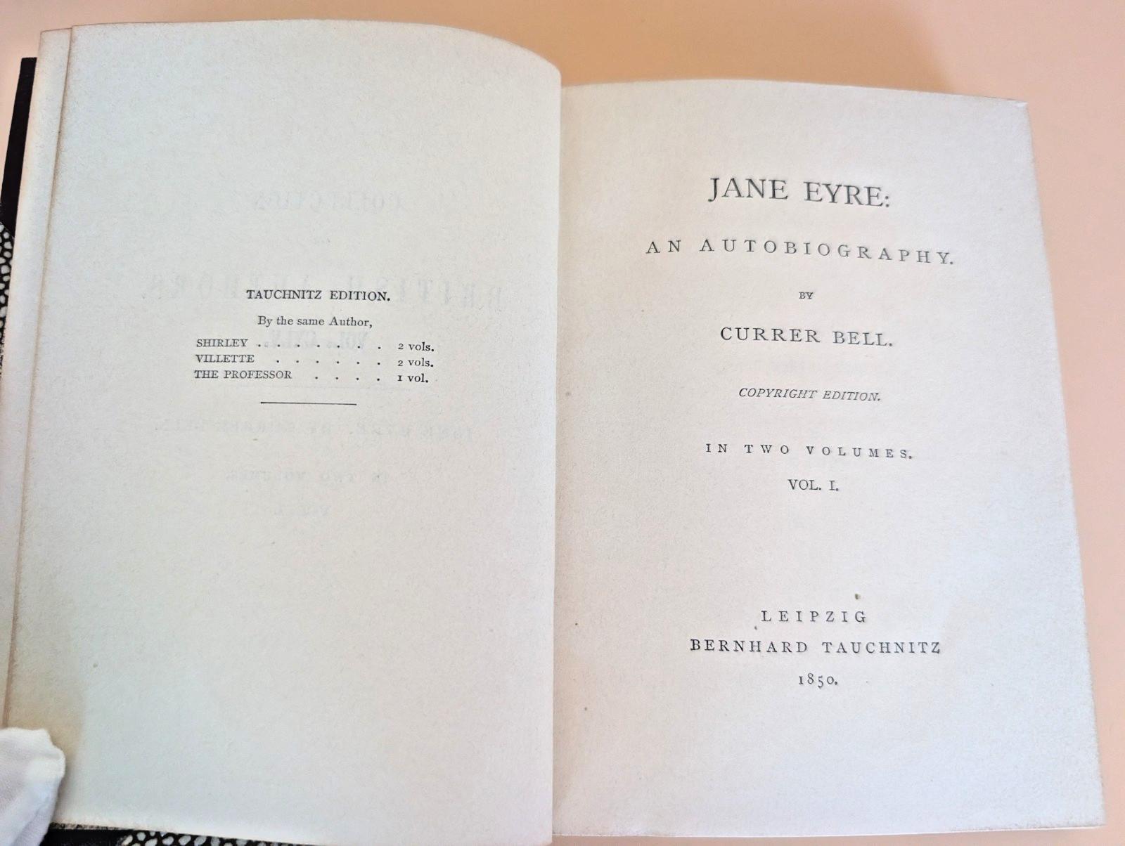 1850 Jane Eyre Currer Bell Fine Leather Binding 2 Vol Tauchnitz Set