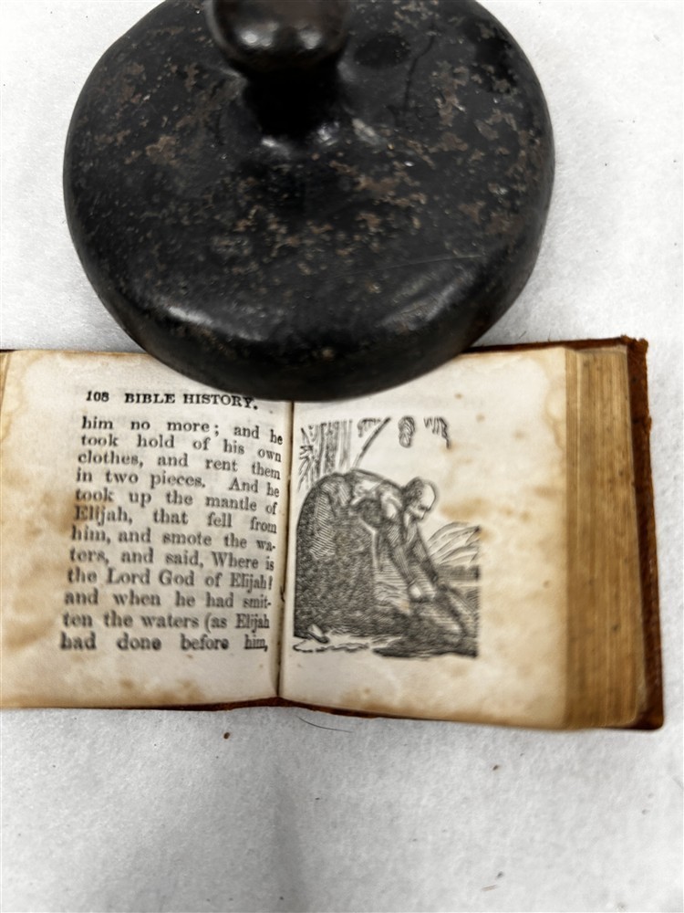 antique 1851 miniature book leather 2 x 2 History of the Bible 23 illustrations