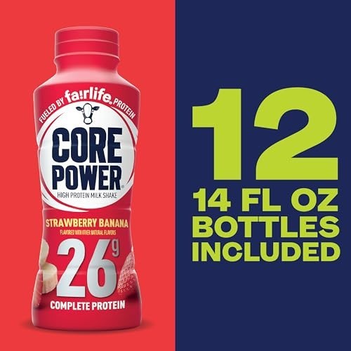 12 Pack Core Power Protein Shake, Strawberry Banana, 26g Bottle, 14oz,