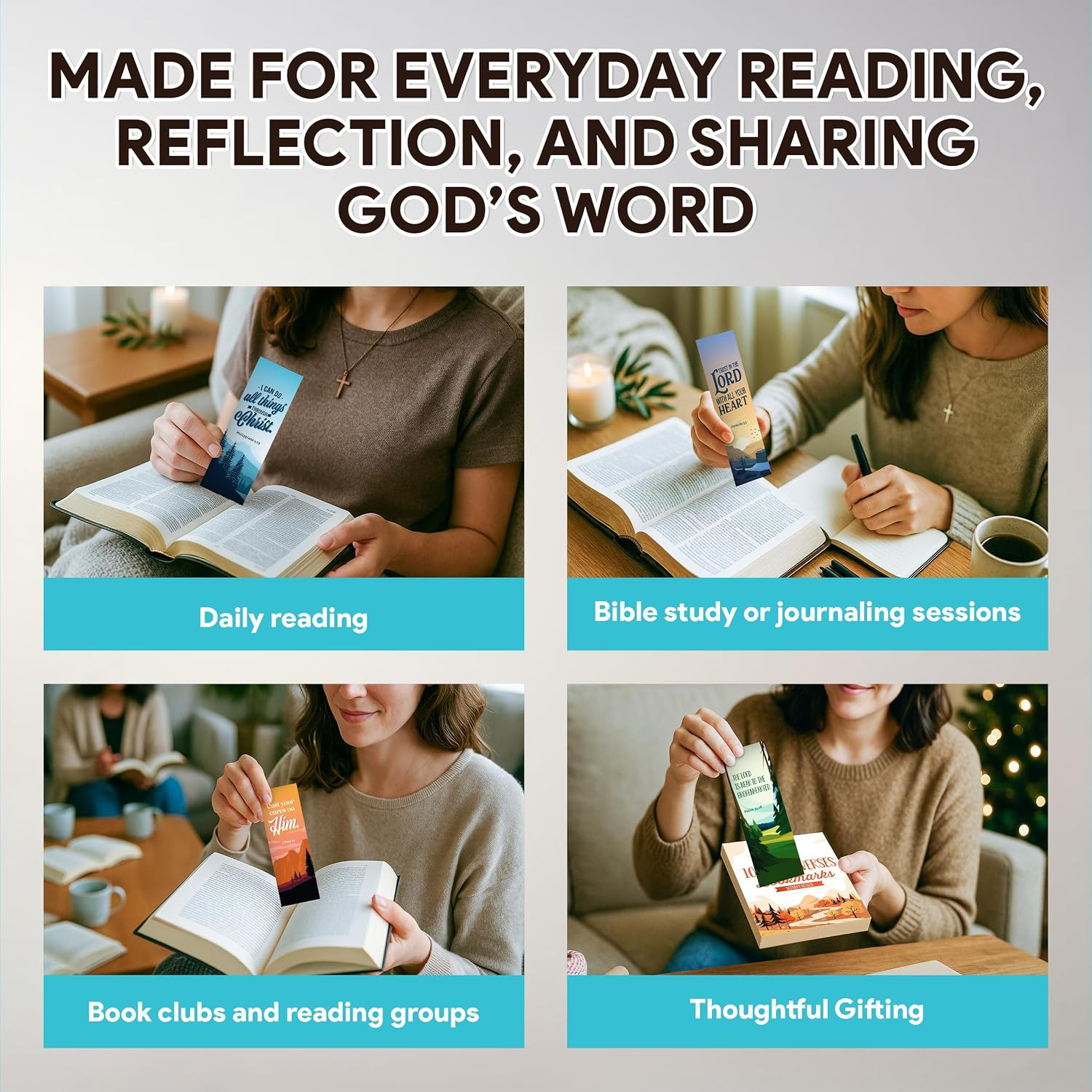 100 Pack 2X6.5In Christian Bookmarks for Women and Men – 50 Scenery Designs Doub