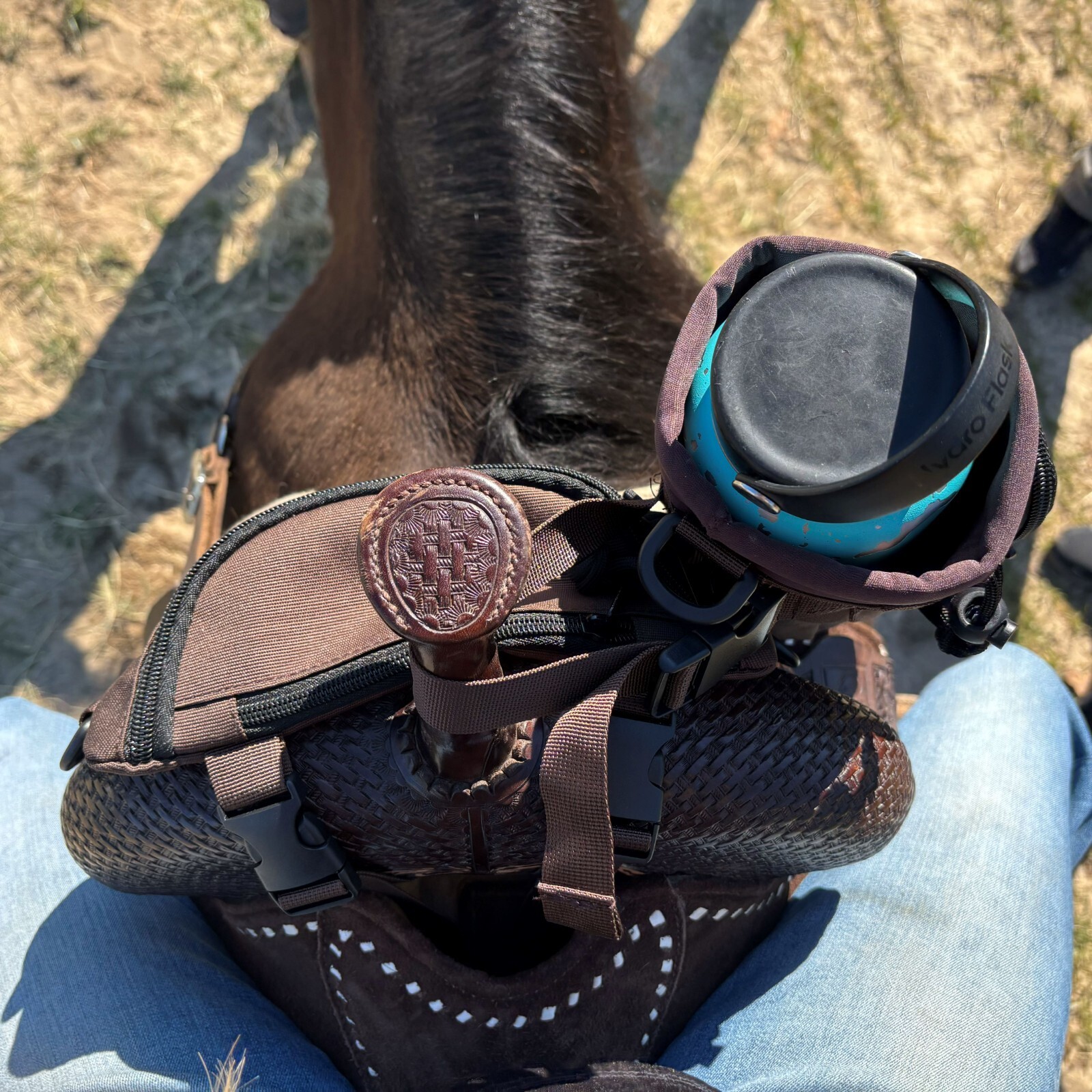 Personalized Horse Saddle Water Bottle Holder, Brown, Multi Pocket Saddle Holder