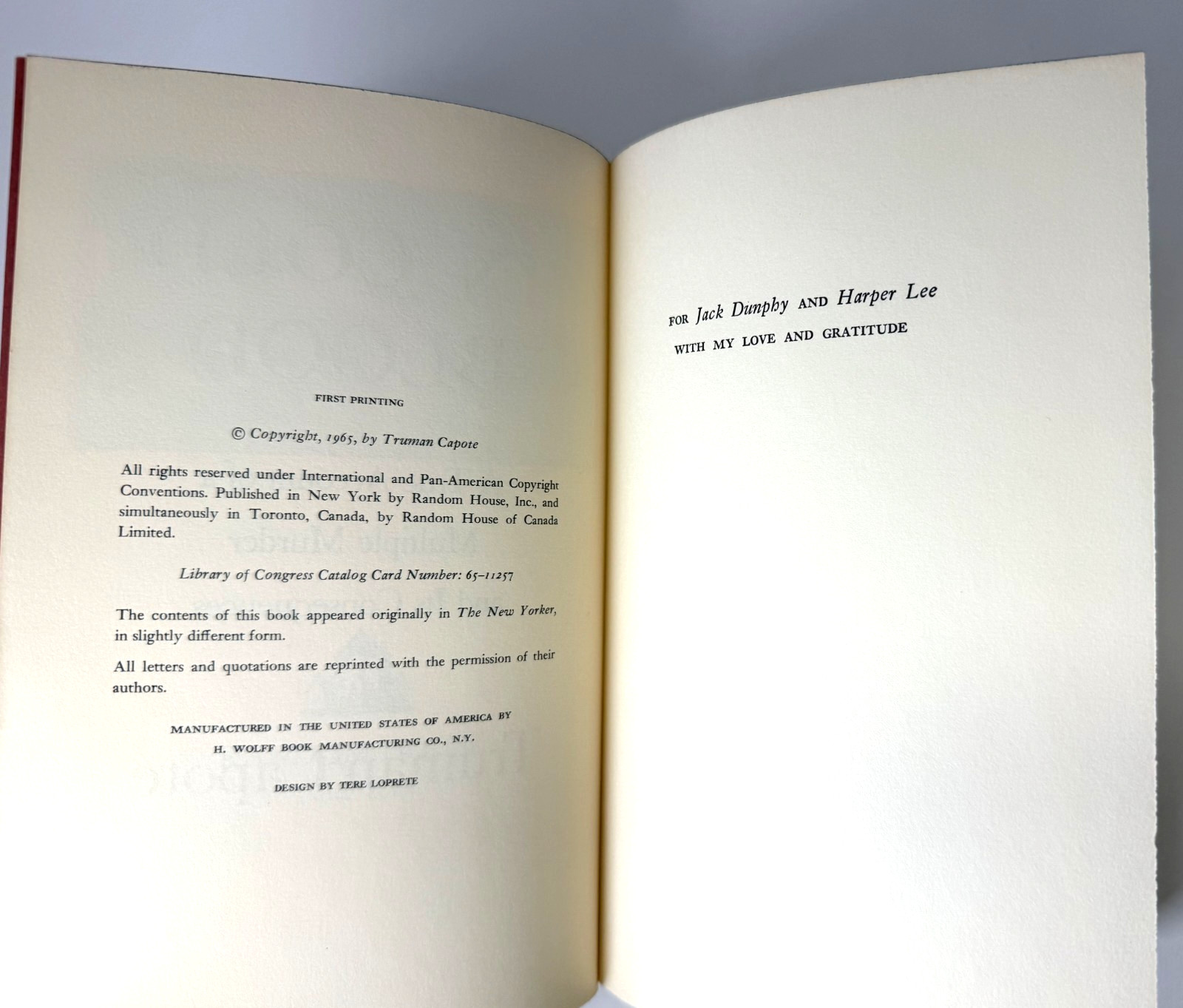 In Cold Blood, Truman Capote 1965 1st edition 1st printing in Mylar