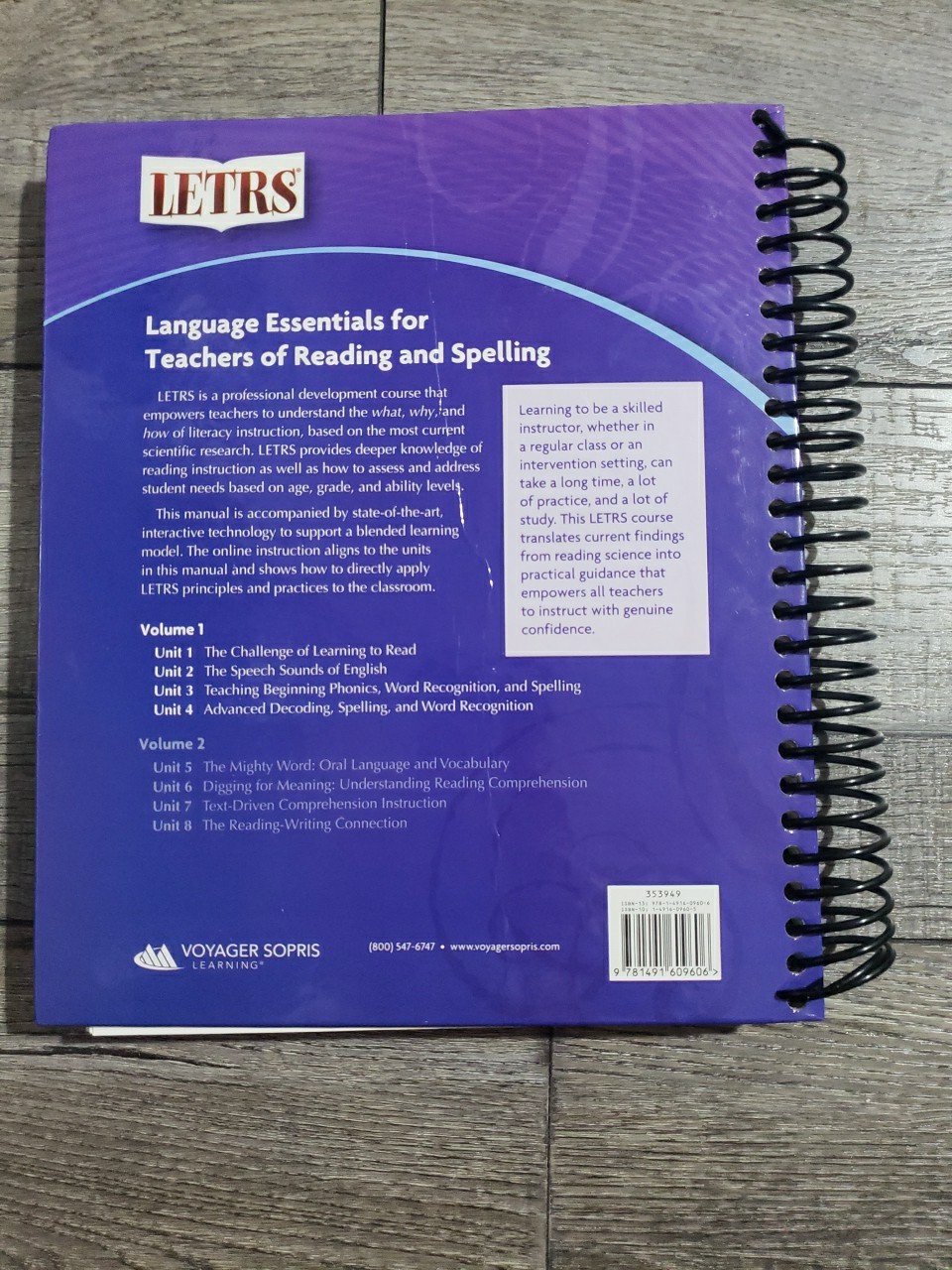 LETRS VOLUME 1:UNITS 1-4 ( Pages Clean, No Marks, Wears To Cover)