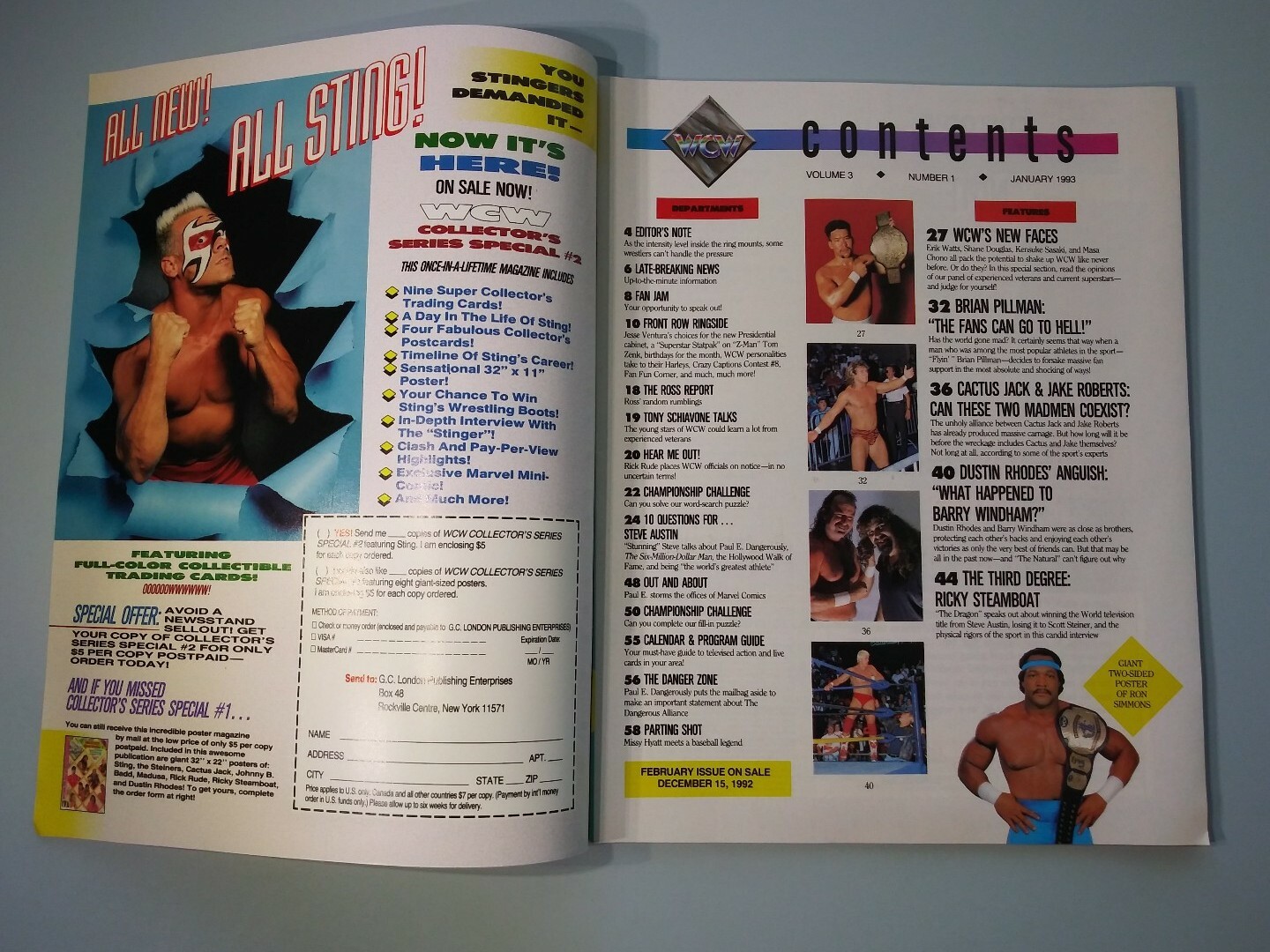 WCW MAGAZINE January 1993 Brian Pillman Ron Simmons WWF PWI