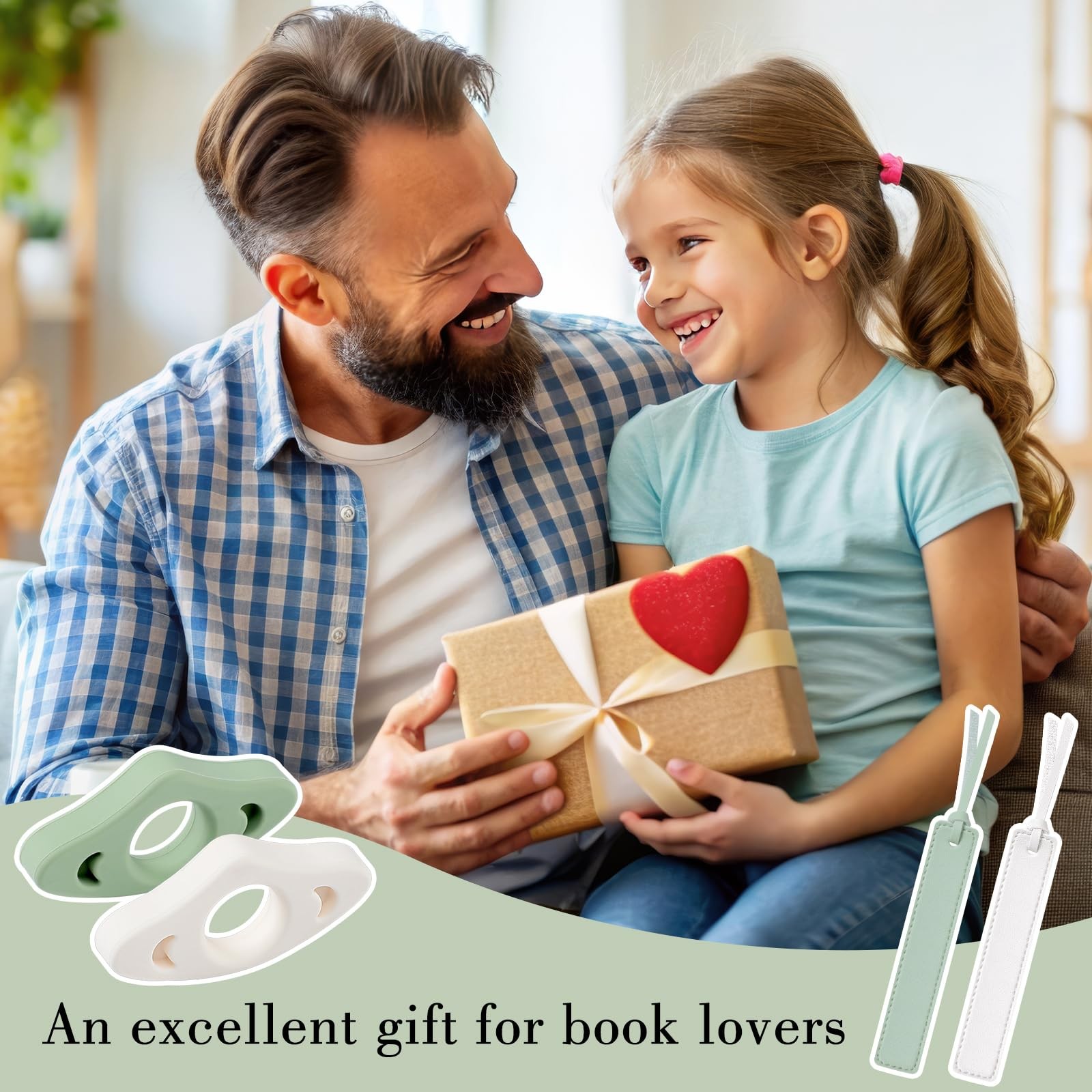 4Pcs Book Page Holder Set, 2Pcs Breathable 2.95 x 1.45 x 0.51in, Green+white