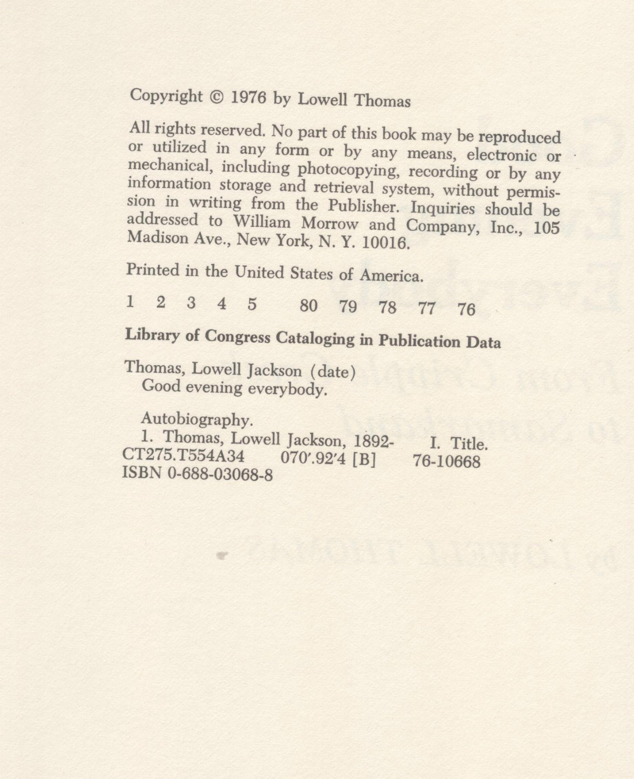 NBC CBS News Lowell Thomas – Good Evening Everybody -1976 – Signed, 1st