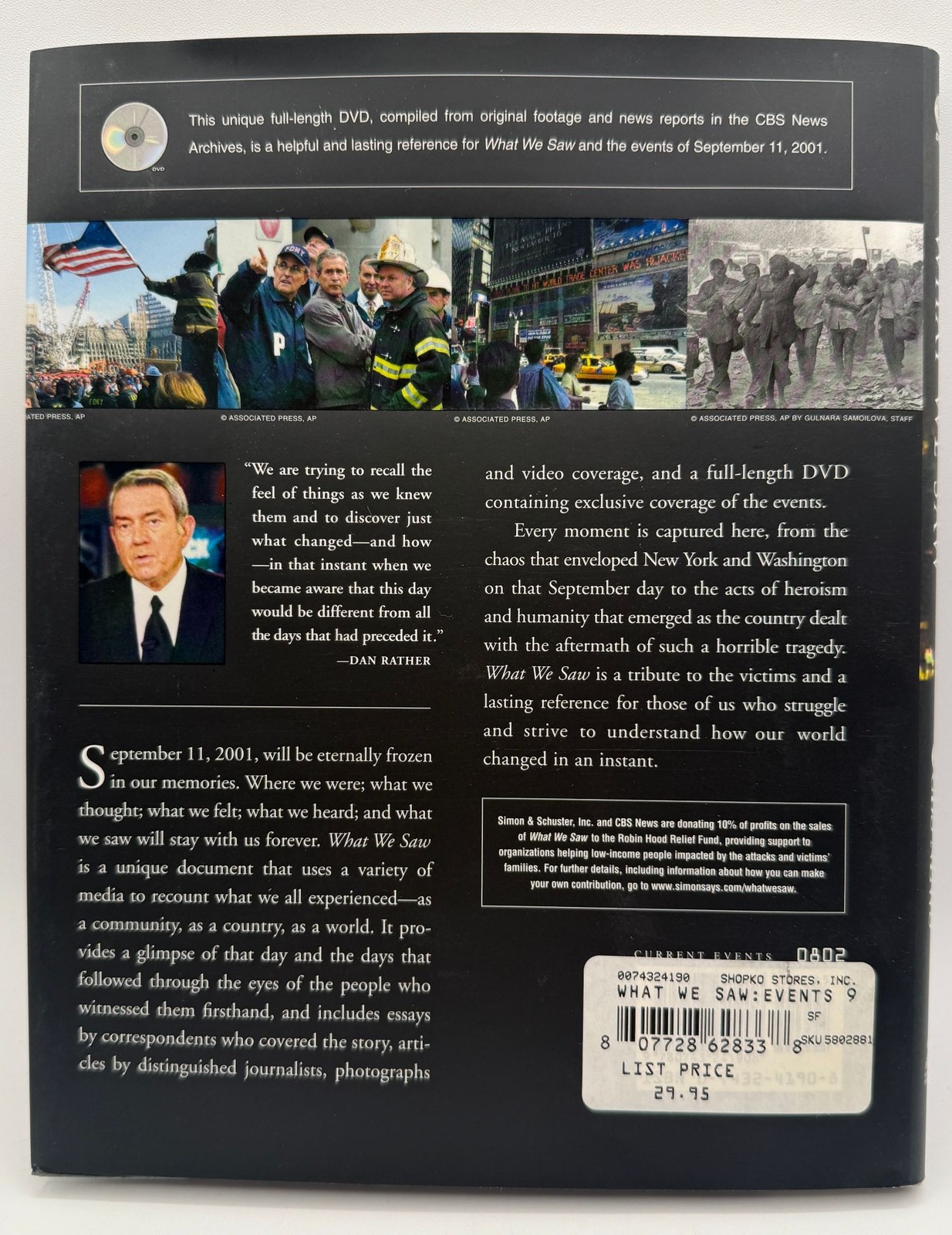 What We Saw CBS News Hardcover Book with DVD 2001 America Responds Stamp Sheet