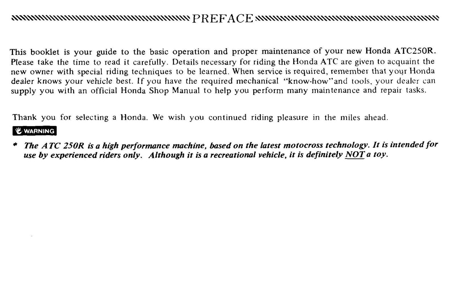 1983 Honda ATC250R Owner’s Manual 63 Pages