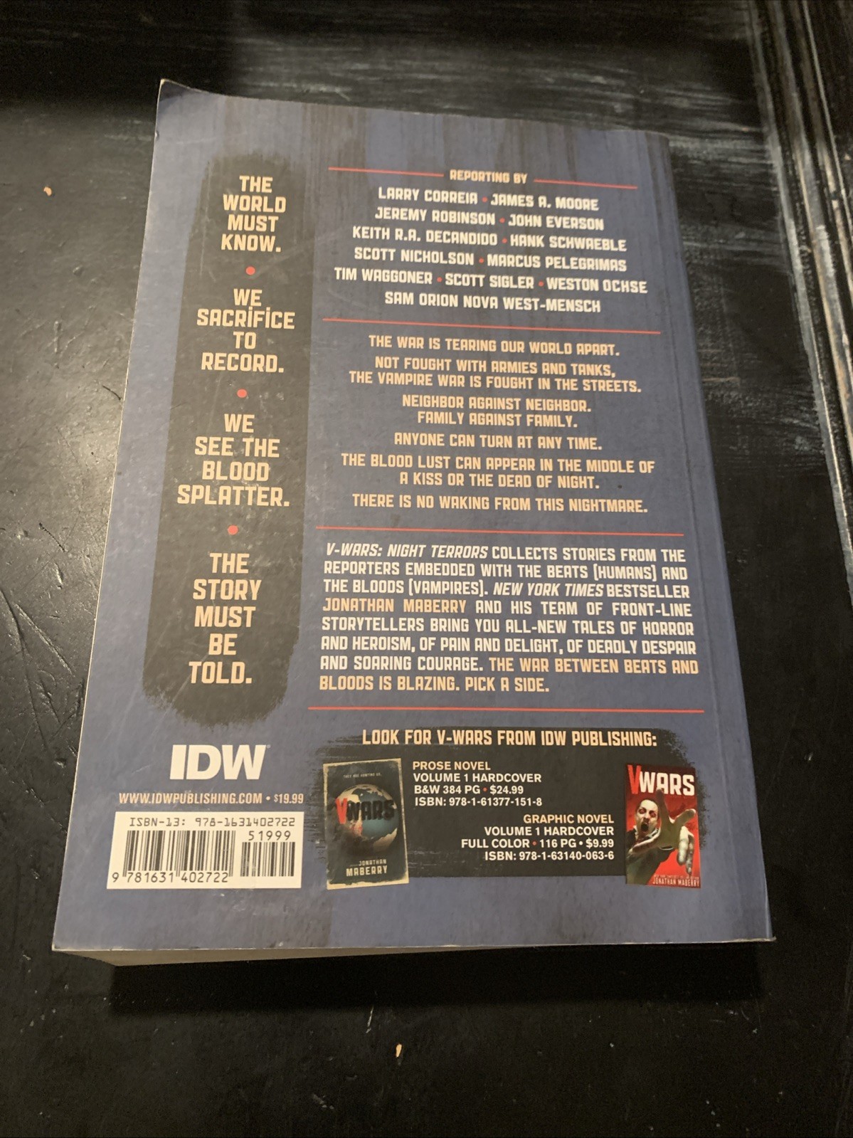 V-Wars: Night Terrors 2016 Trade Paperback 1st/1st Signed By Jonathan Maberry