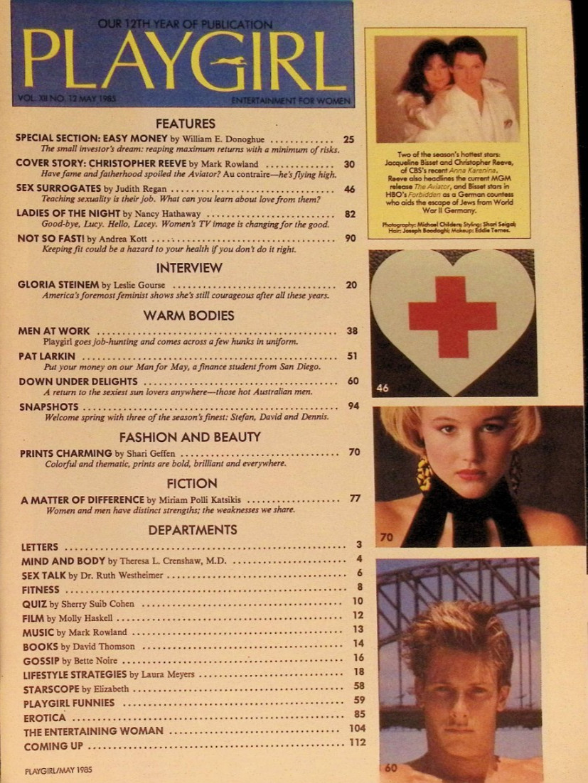 May 1985 Playgirl Christopher Reeve Australian Men Gloria Steinem Gay Interest