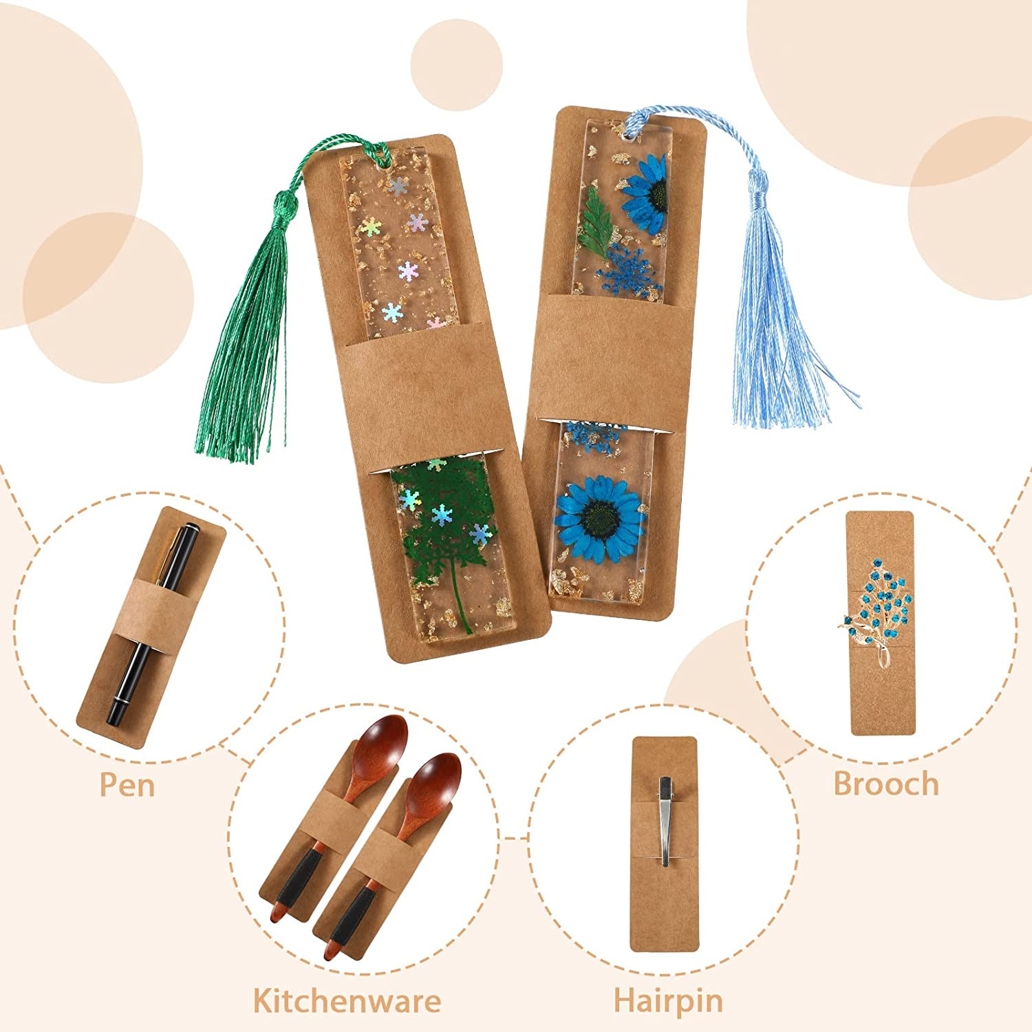 50 Pieces Resin Bookmark Holder Bulk 5. 9 x 1. 8 Inches Kraft Bookmark Sleeves D